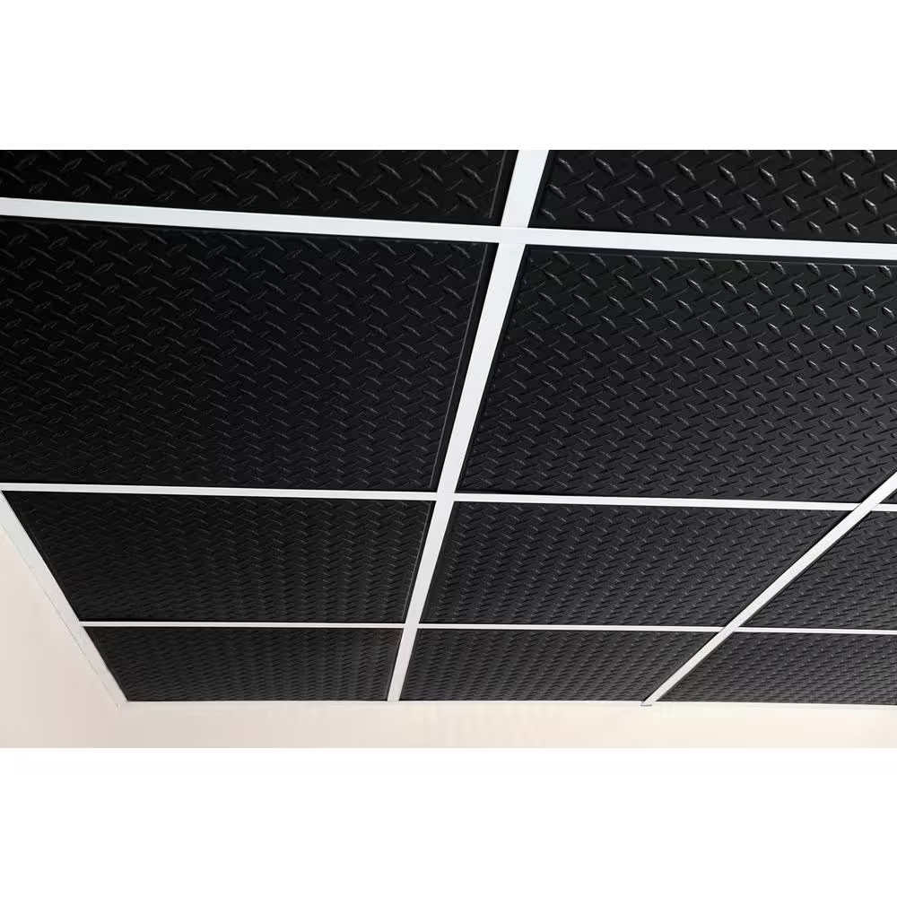 Diamond Plate Black 2 Ft. X 2 Ft. Lay-In or Glue-Up Ceiling Panel (Case of 6)