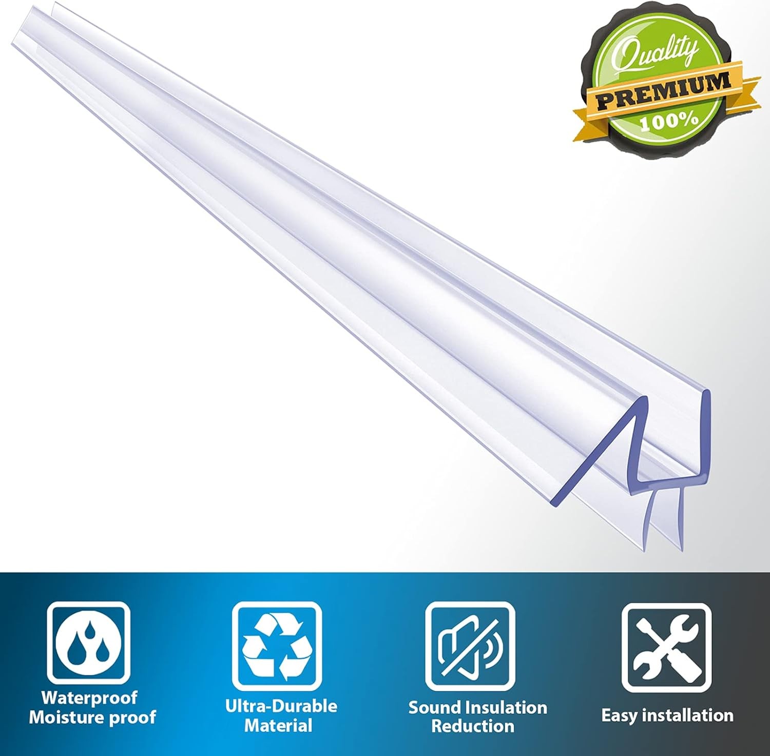 2-Pack Butecare Frameless Shower Door Bottom sweep -3/8'', Clear