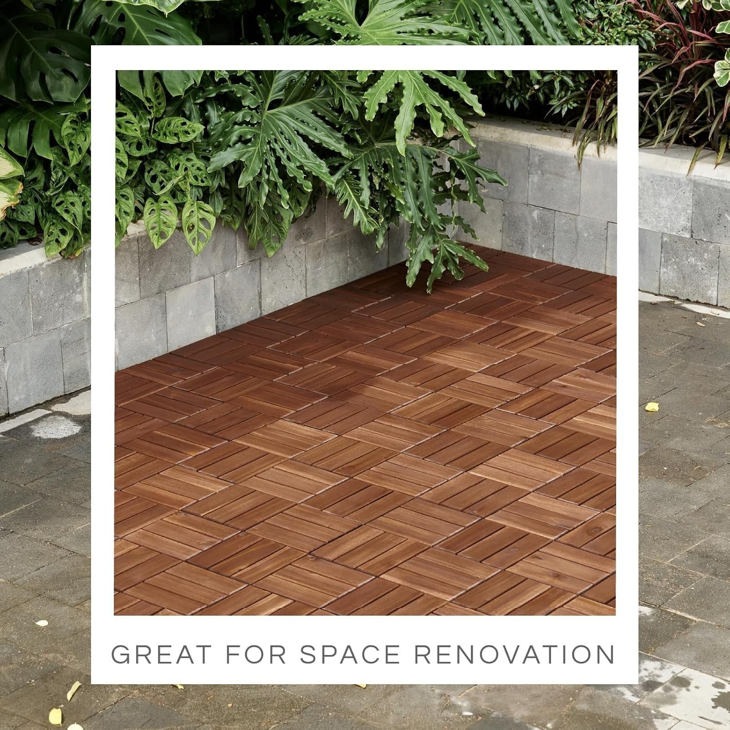 Elegant Outdoor Acacia Wood Deck Tiles – Waterproof Set of 10 for All Weather