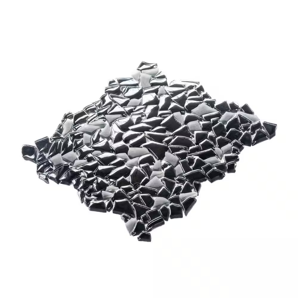 Black 11.8 In. X 11.8 In. Pebble Polished and Honed Glass Mosaic Tile (4.83 Sq.
