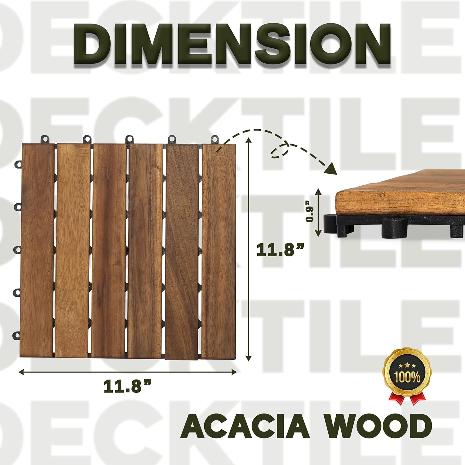 Natural 12×12 Interlocking Acacia Wood Deck Tiles – Anti-Slip for Pools & Patios