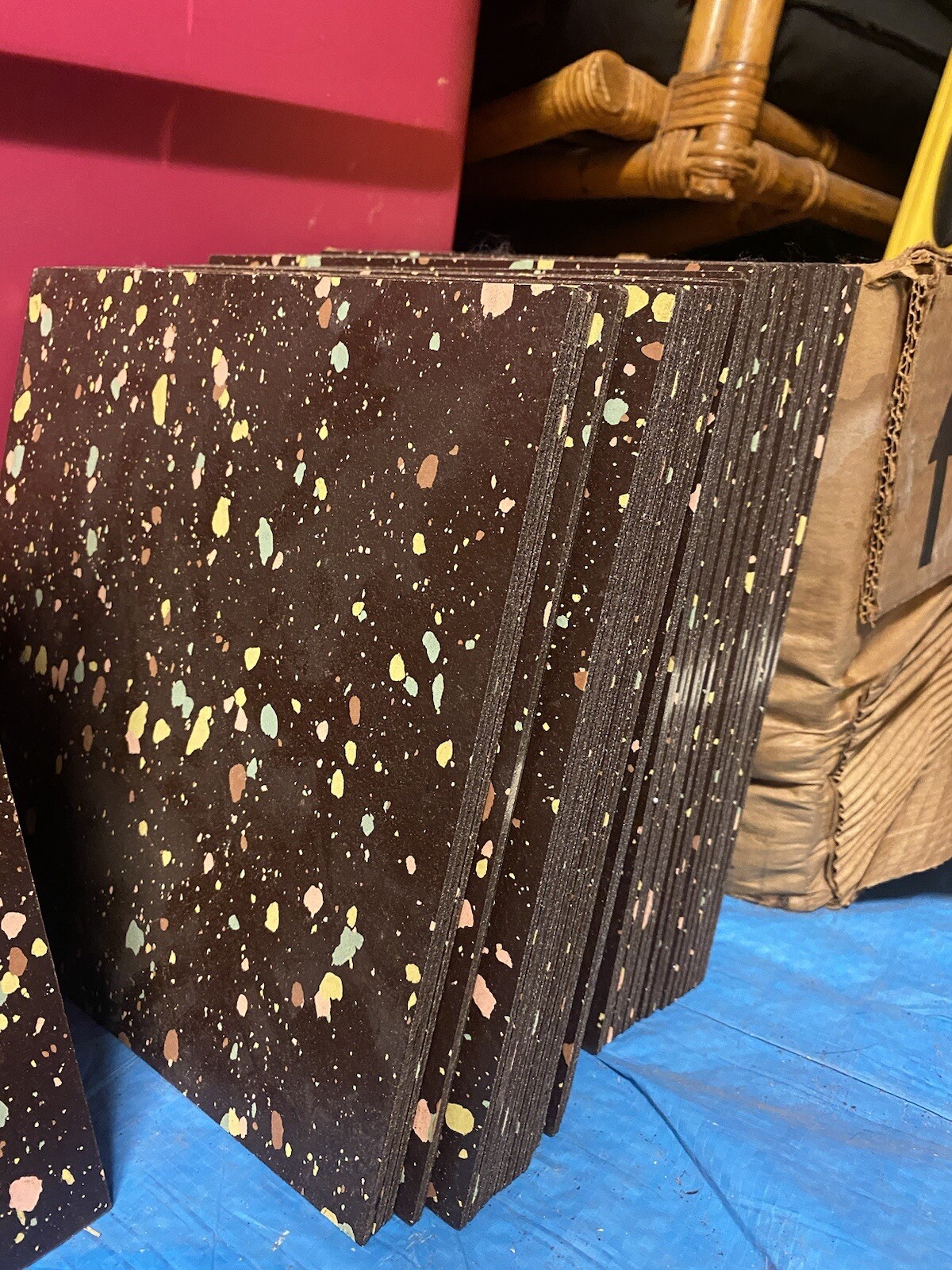 New Old Stock Armstrong Asphalt Tiles Mid Century Brown Terrazzo Pattern