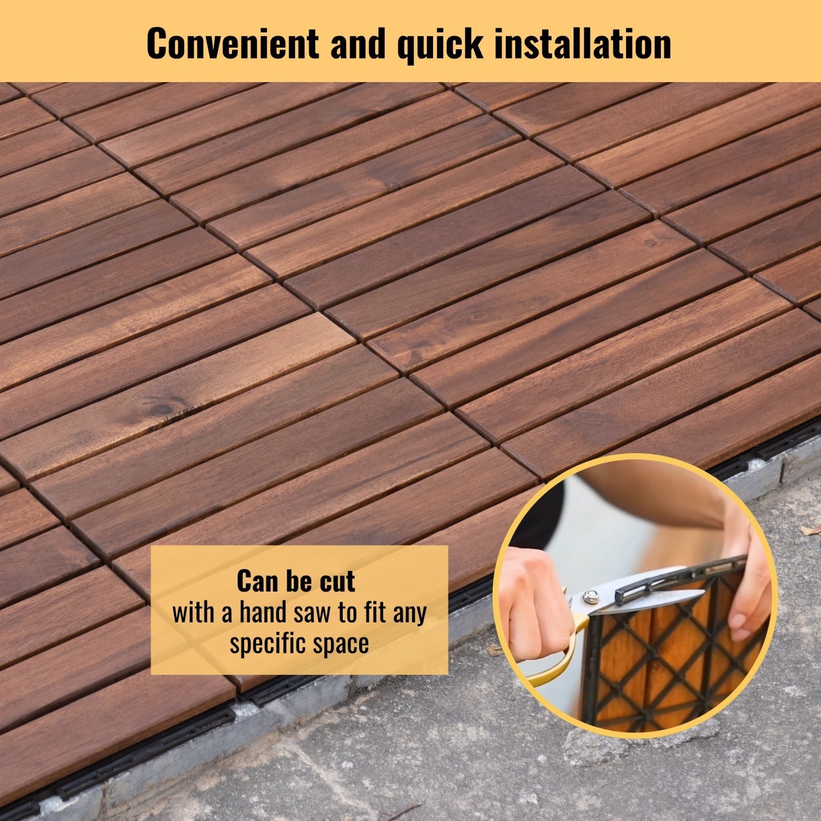 30Pack Interlocking Deck Tiles 12″ x 12″ Square Acacia Hardwood Outdoor Flooring