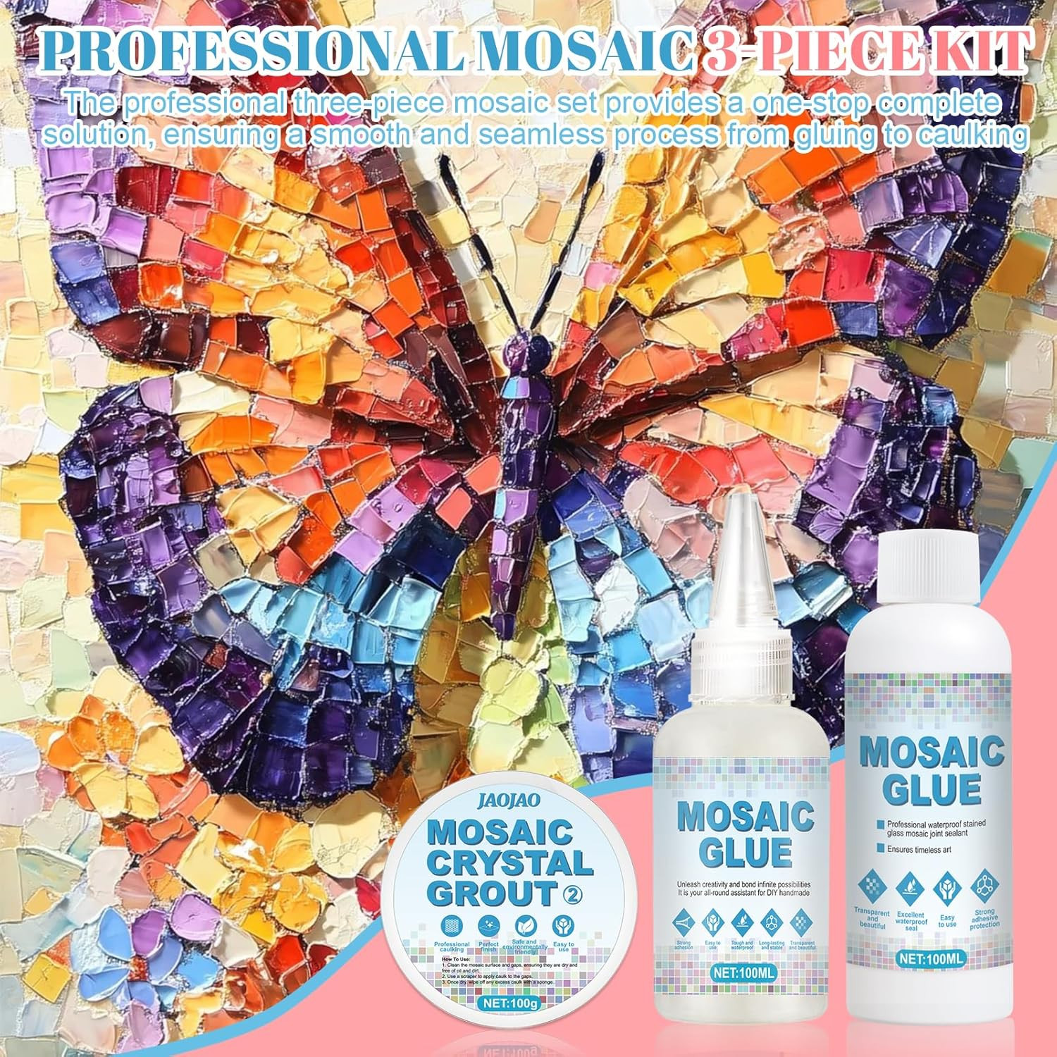 Mosaic Kit, Mosaic Grout, Glue and Seam Sealant Agent Waterproof Strong Adhesive