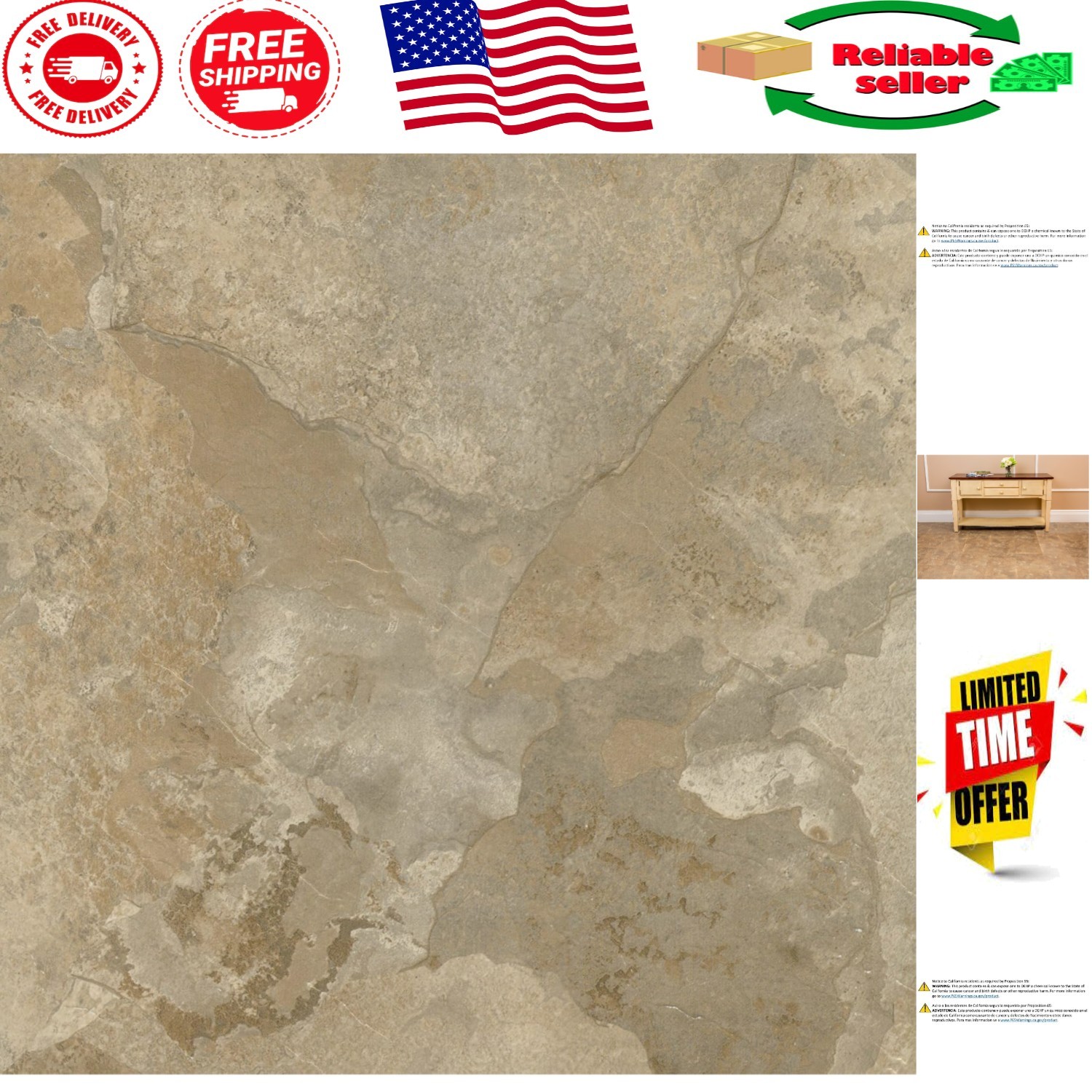 Elegant Light Slate Marble Peel & Stick 12-Inch Vinyl Tiles – 20 Tiles, 20 Sq Ft