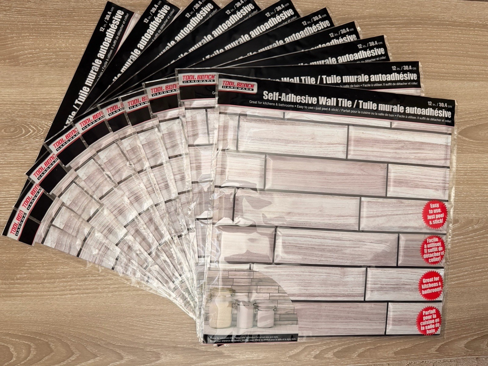 Lot Of 15 Tool Bench Self-Adhesive Wall Tile 12×12” Peel &Stick Backsplash Gray