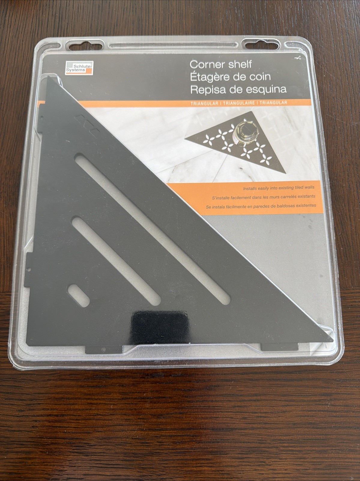 Schluter SHELF-E – Triangular Shower Corner Shelf – Matte Black – SES1D10MGS