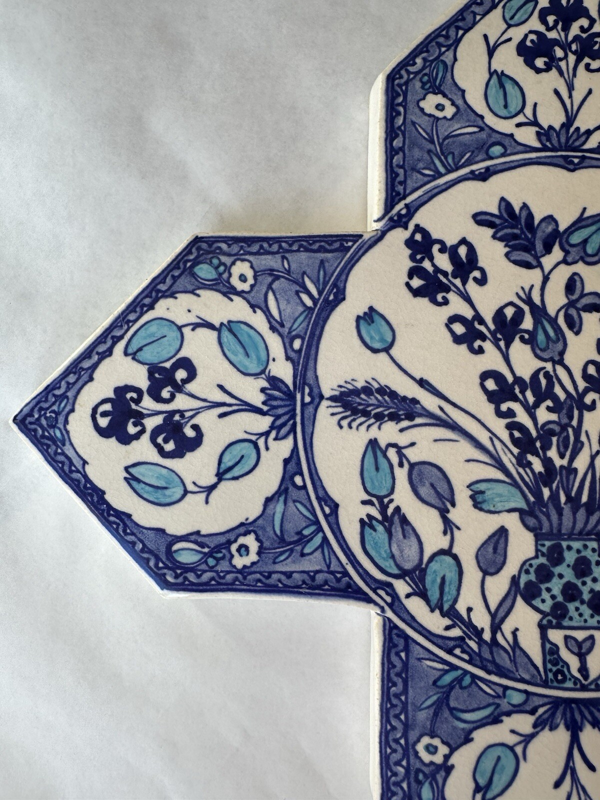 Large Vintage Hand Made Tile Wqll Art Blue Flower Floral Signed James 15″ NB3