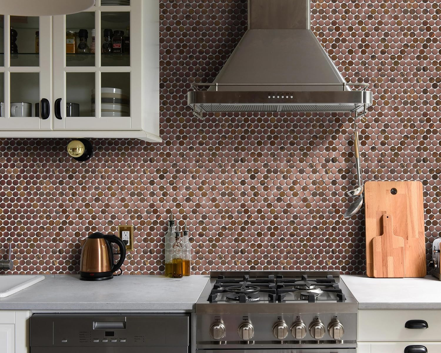 Copper Penny Mosaic Tile Backsplash – 5 Sheets for Shower & Floor Use