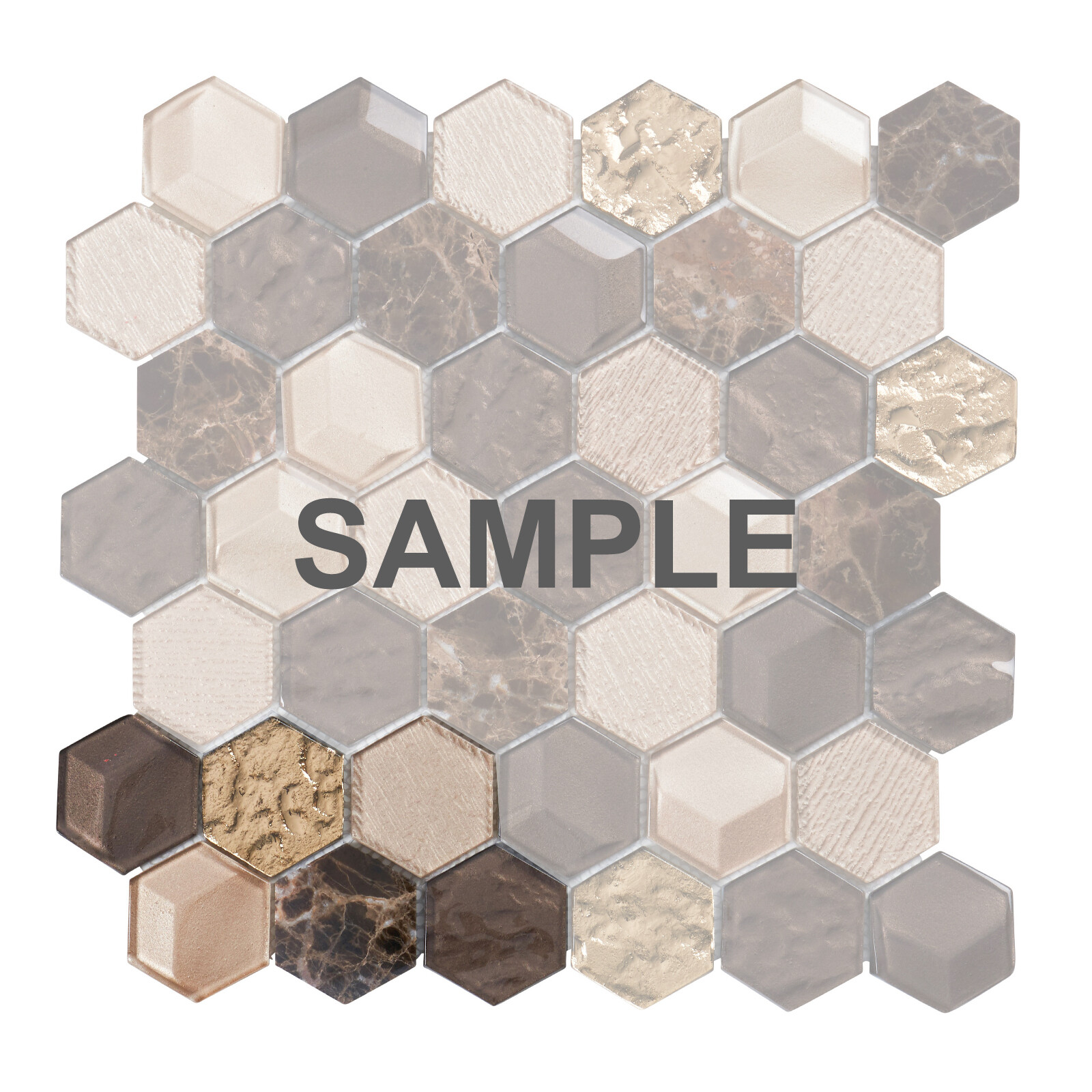 Hexagon Emperador Marble Metallic Brown Gold Beige Glass Mosaic Tile Backsplash