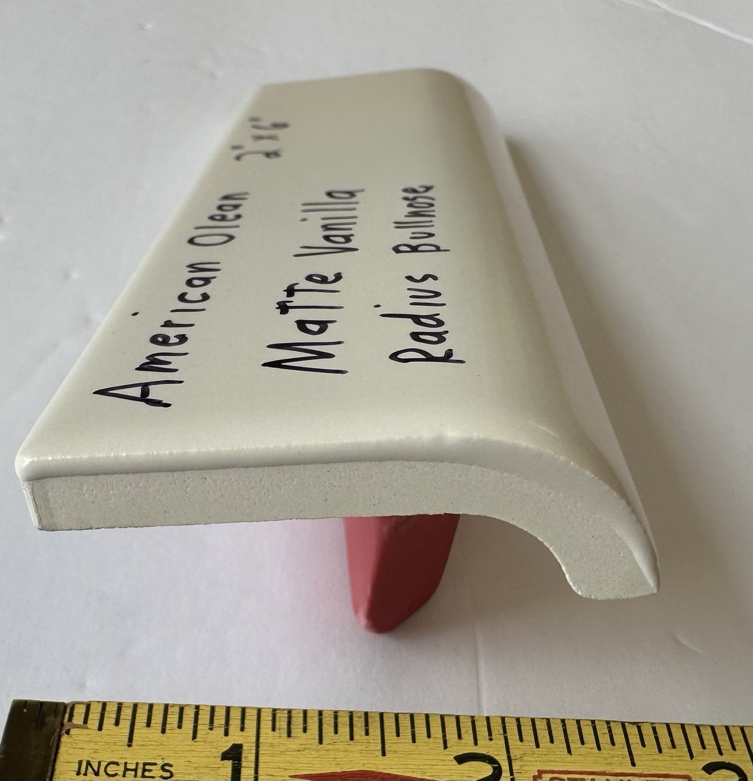 1 pc. Vanilla / off- white: 2″ X 6″ Radius Bullnose Ceramic Tile: American Olean