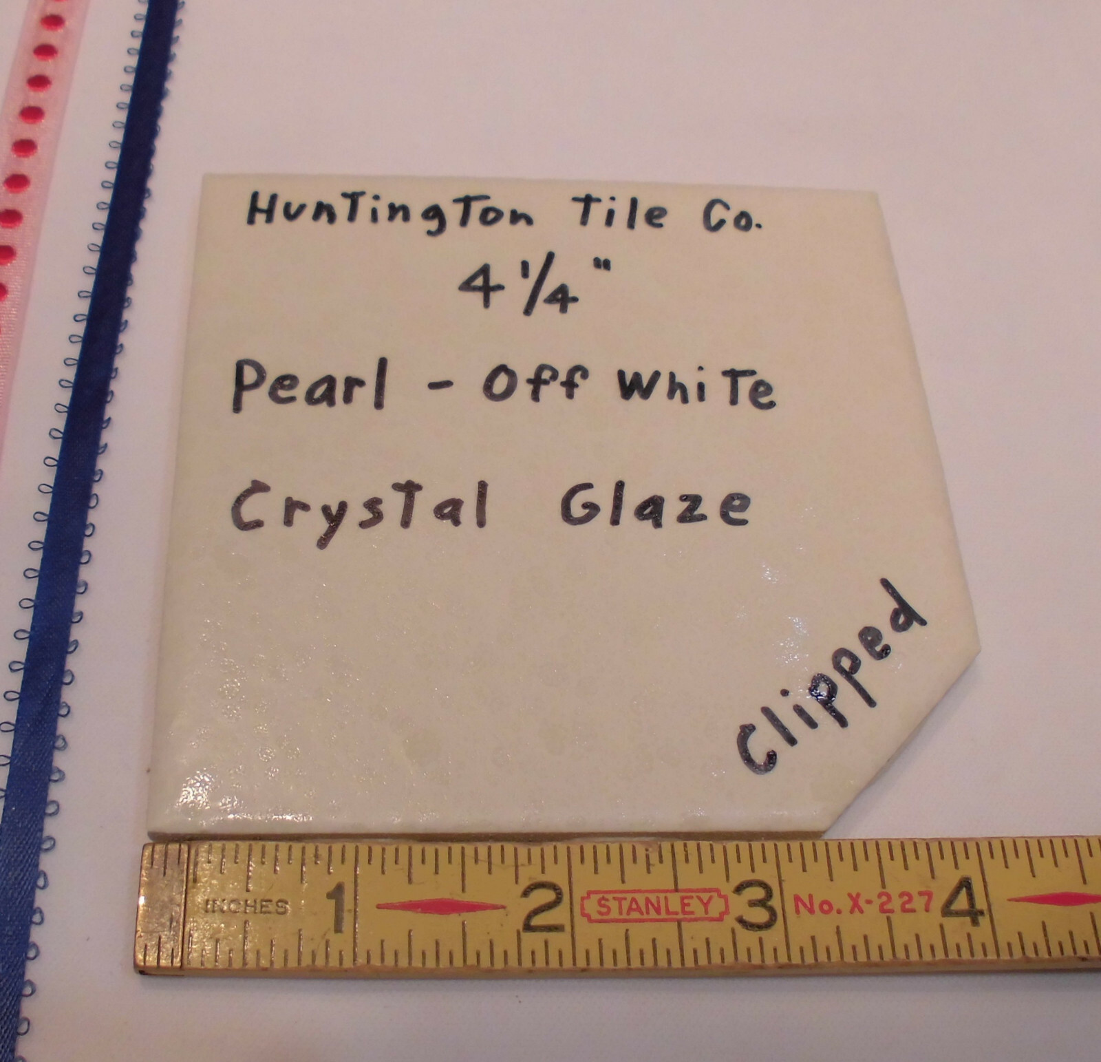 1 pc. *Pearl-Off White* Clipped Corner* Ceramic Tile 4-1/4″ Crystal Glazed NEW