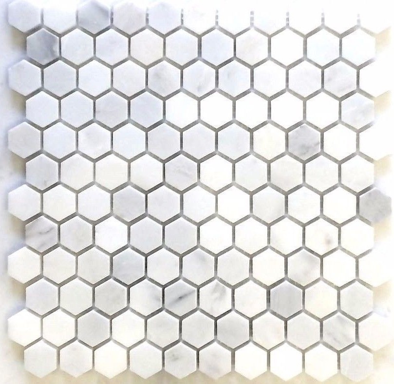 Carrara White 1″ Hexagon Polished Marble Mosaic Wall Floor Tile Backsplash Bath
