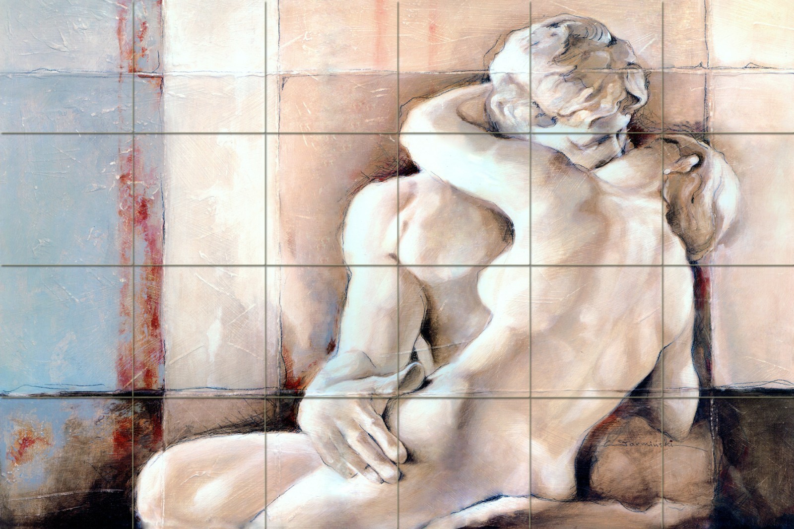 36 x 24 Art Rodin Kiss Mural Ceramic Backsplash Bath Tile #69