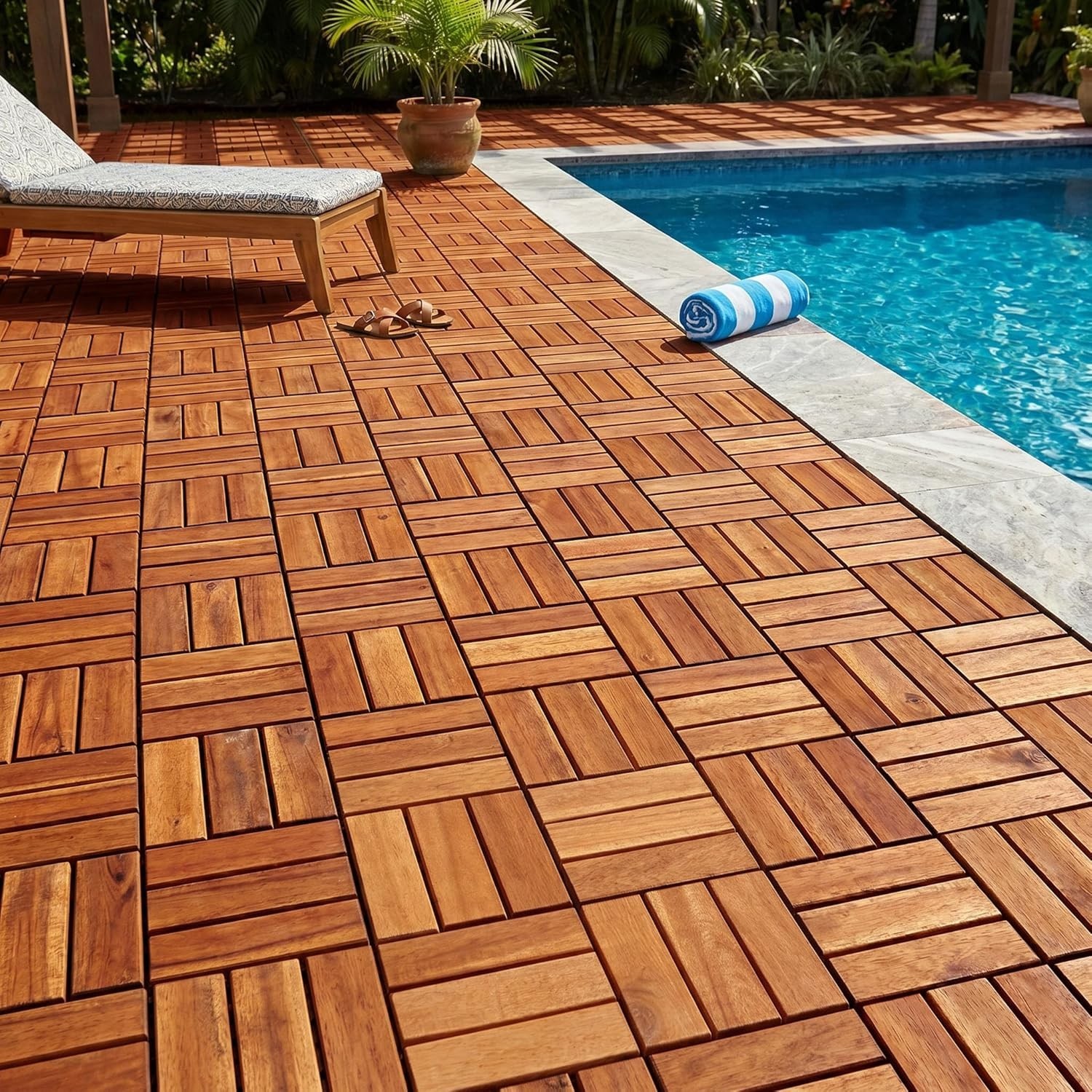 Wood Interlocking Deck Tiles – 12″X12″ Indoor & Outdoor Flooring Tiles for Balco