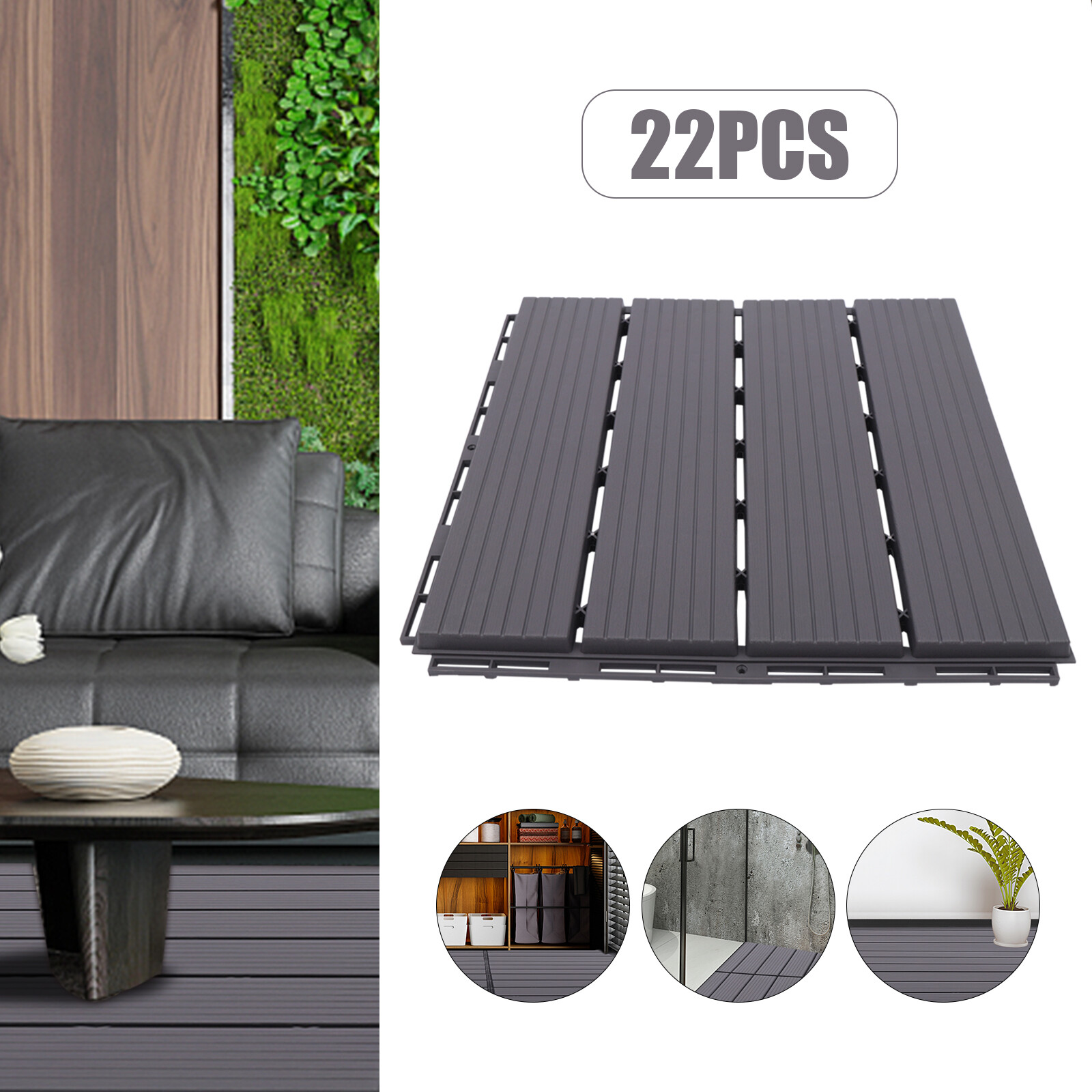 22 Pack Plastic Interlocking Deck Tiles Patio Deck Tiles 12″X12″ Waterproof PP