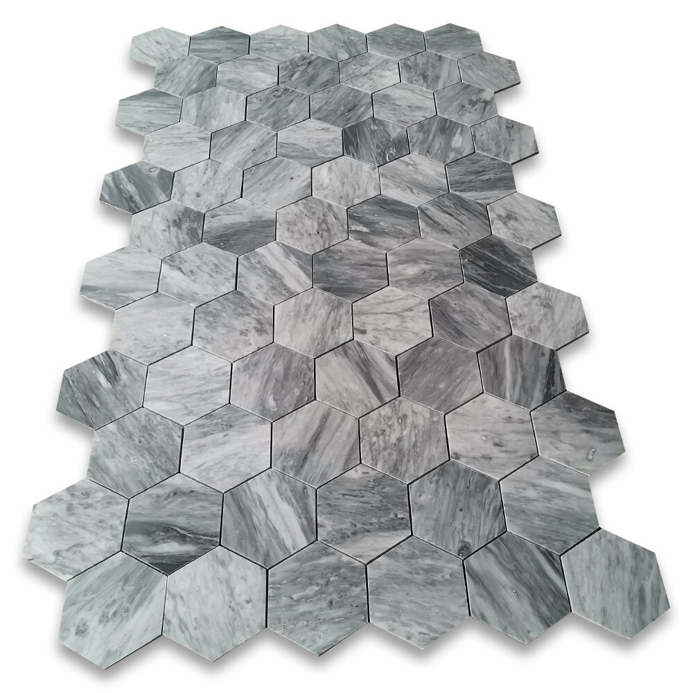 K35XH Bardiglio Gray Marble 5 inch Hexagon Mosaic Tile Honed