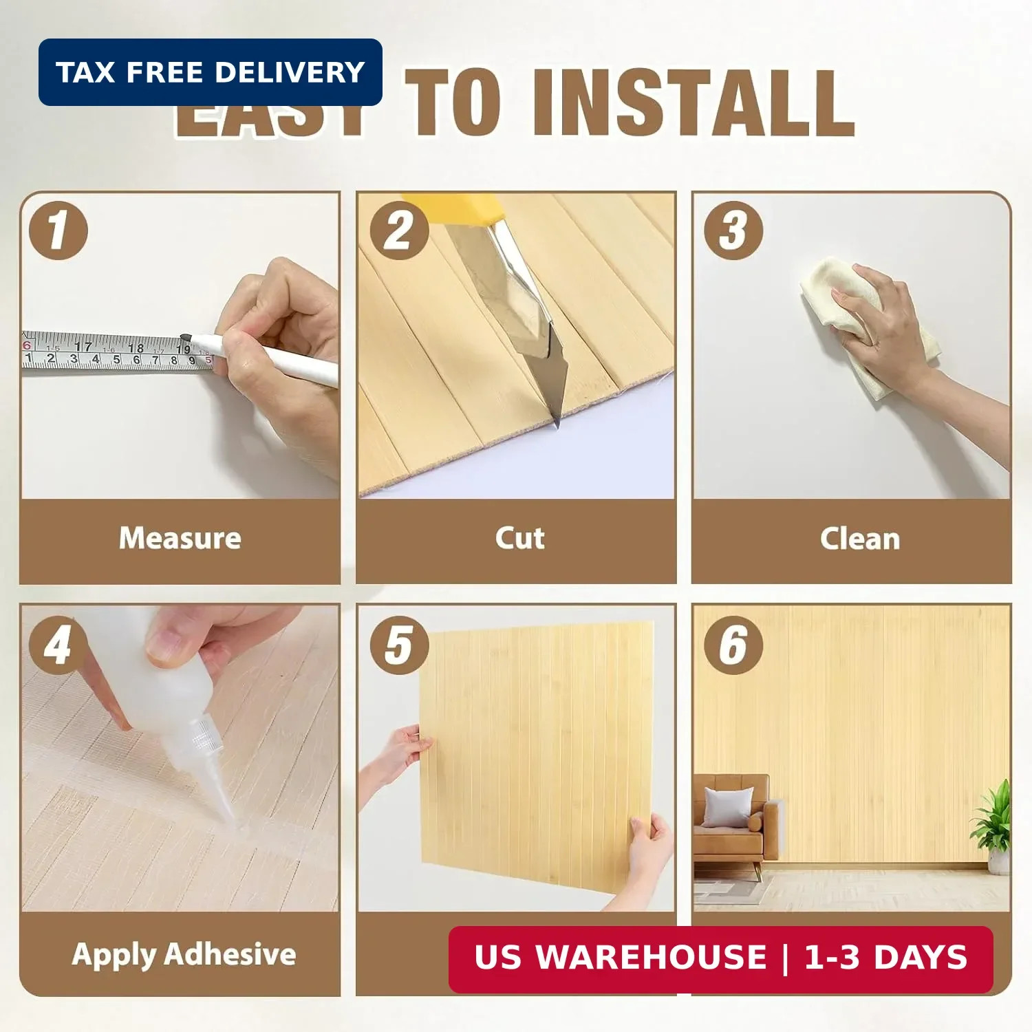 Natural Bamboo Wall Panel Covering Roll, Flexible Pole Wrap Wainscoting Interior