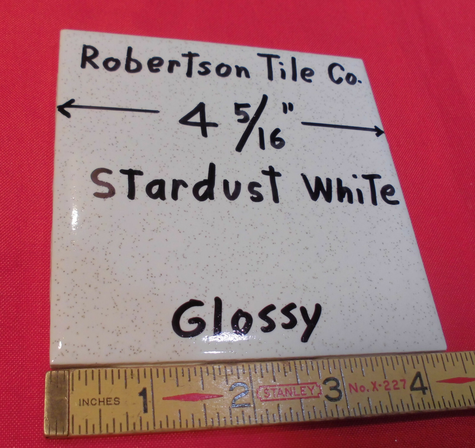 5 pcs. White Speckled; tiny light & dark specks 4-5/16″- 4-3/8″ Robertson Tile