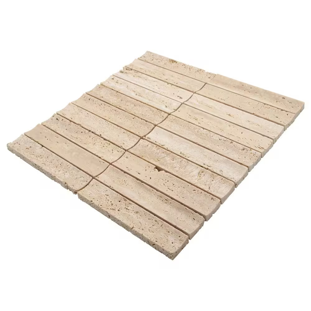 Stacked Travertine 11 In. X 12 In. Honed Fluted Natural Marble Wall Mosaic Tile