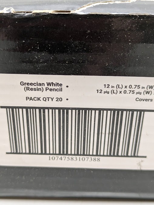 Greecian White Pencil Molding 0.75 in. x 1 in. Polished Resin Wall Tile-20/case