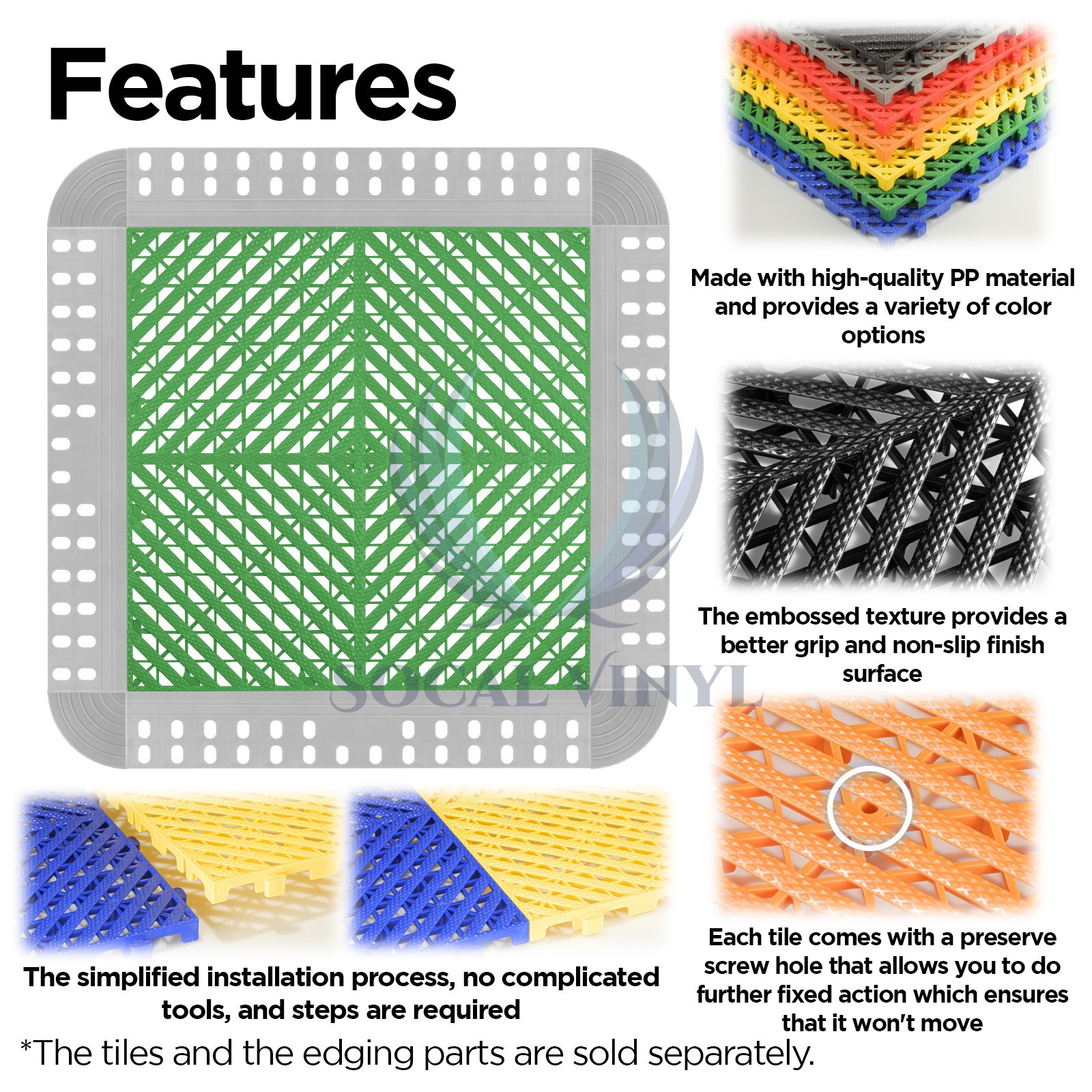 42pcs 16″x16″ Green Garage Floor Mat Perforated Flooring Tile Shop Interlocking