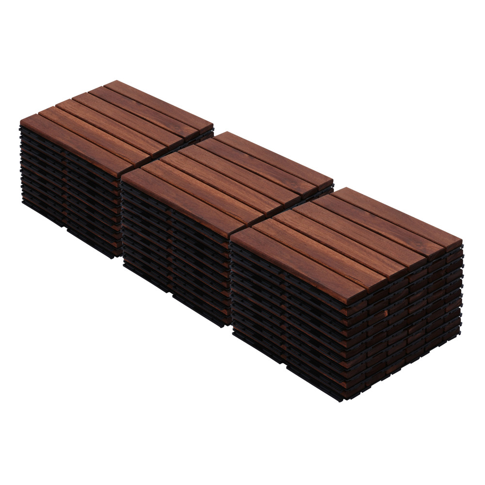 30 PCS Interlocking Deck Tiles, 12″ Acacia Wood Striped Outdoor Flooring