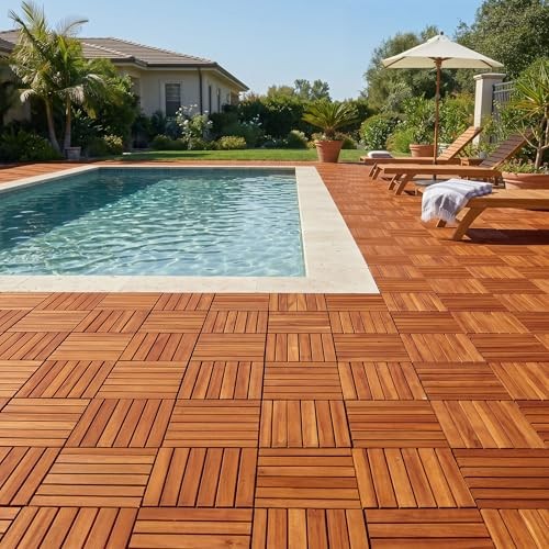 Interlocking Deck Tiles 12”x12”, 9 Pcs – 9 Square Ft Natural – Striped Pattern