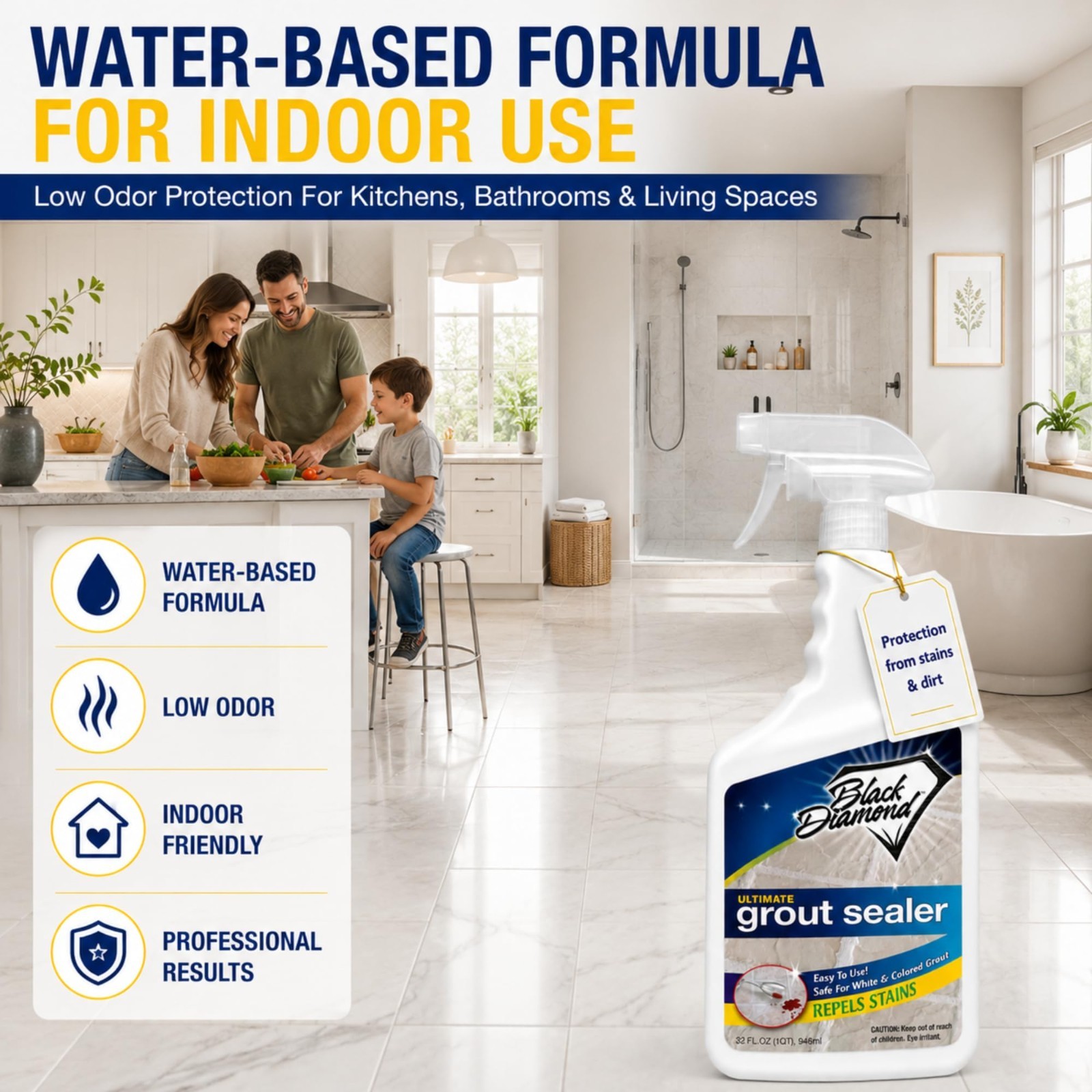 Professional Grout Sealer for Tile & Stone – Stain & Moisture Resistant, Easy-Cl
