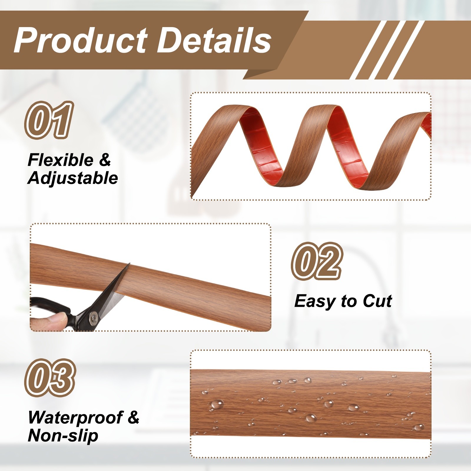 Floor Transition Strips 6.56 Ftx1.57″ PVC Edging Trim Teak Wood Grain
