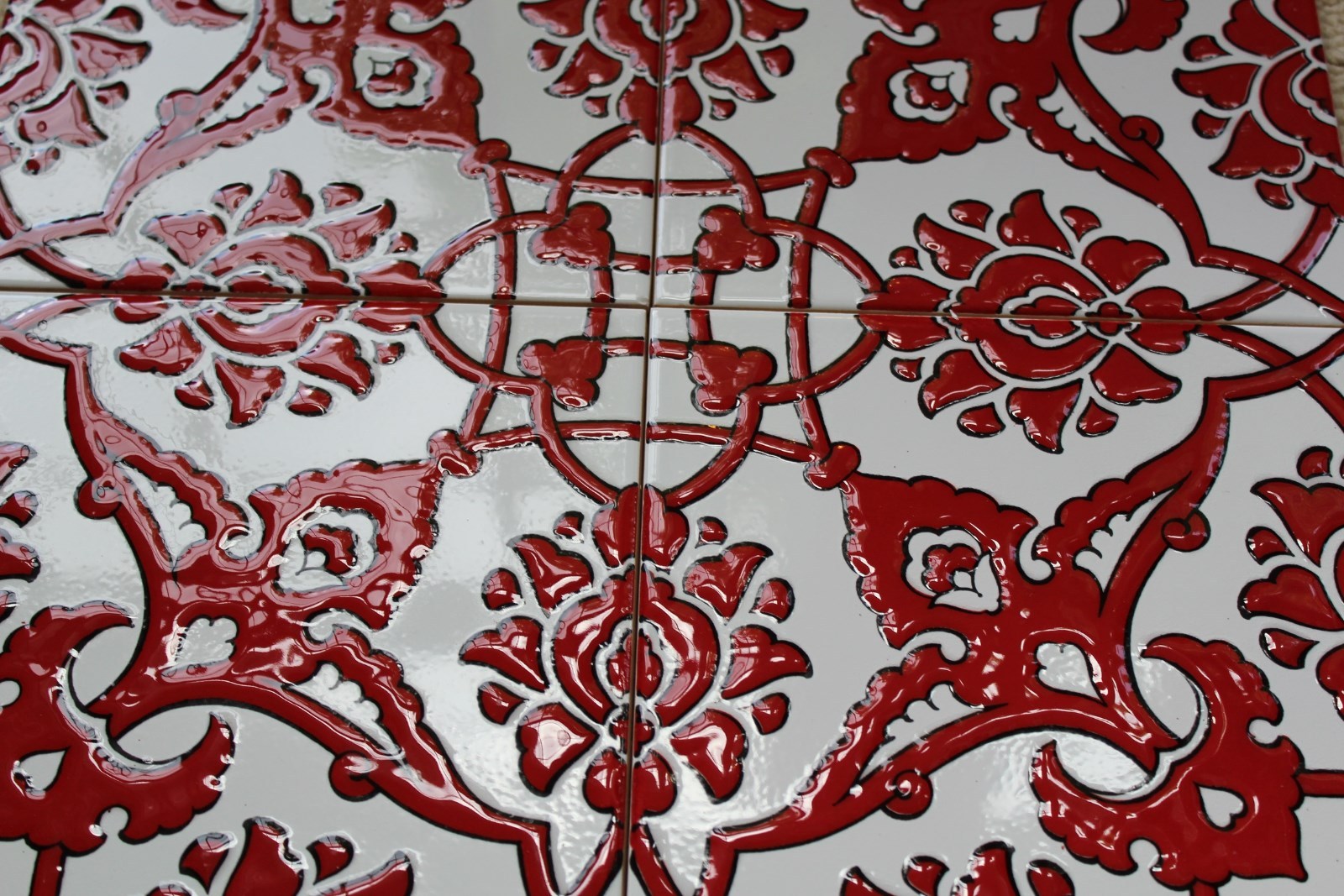 Set of 20 Red 8″x8″ Turkish Raised Iznik Carnation Floral Pattern Ceramic Tile