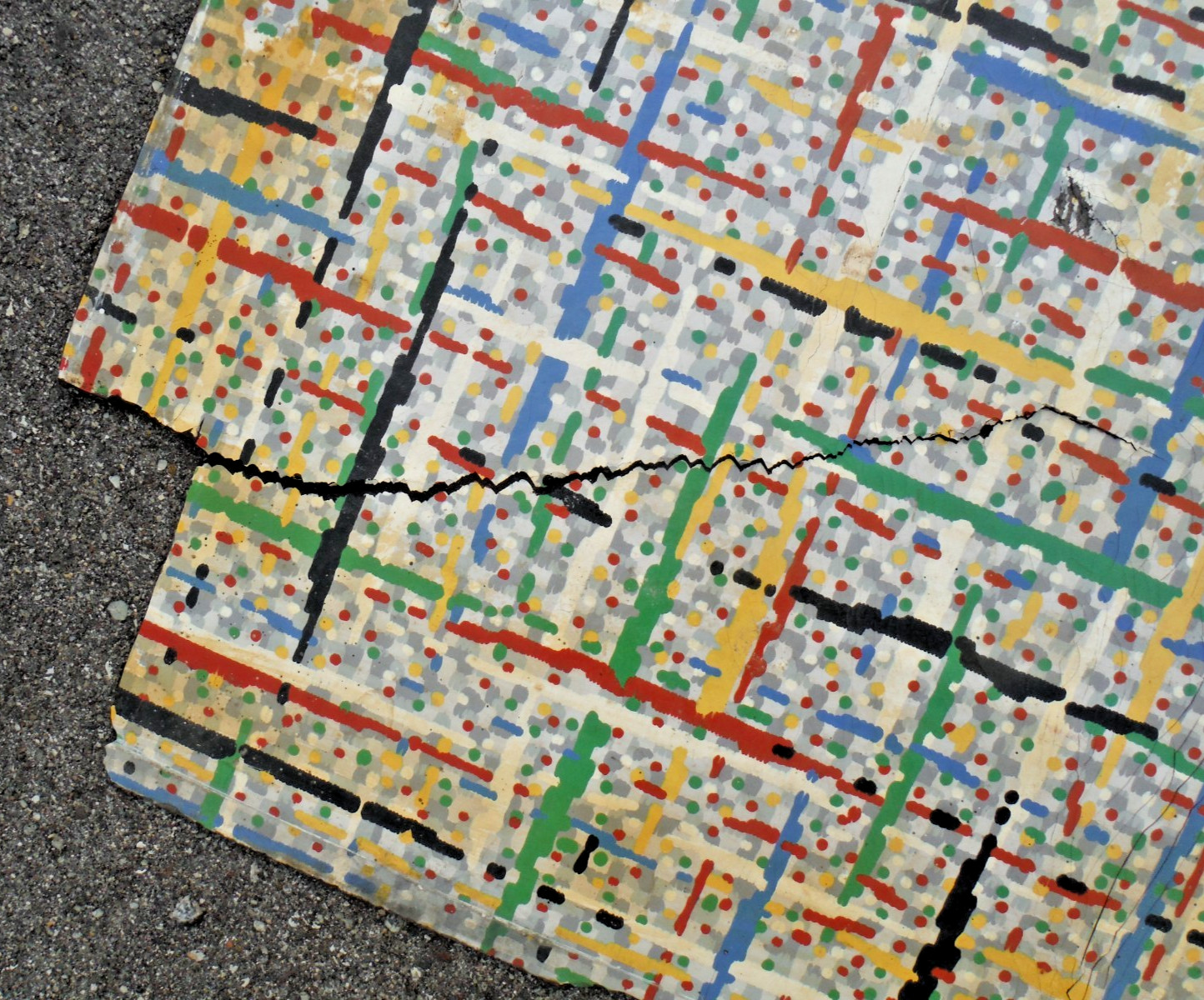 VTG~LINOLEUM FLOORING~L PIECE~45″x 60″~1950-60~MOVIE SET~MCM~GRAY GRID~PRIMARY E