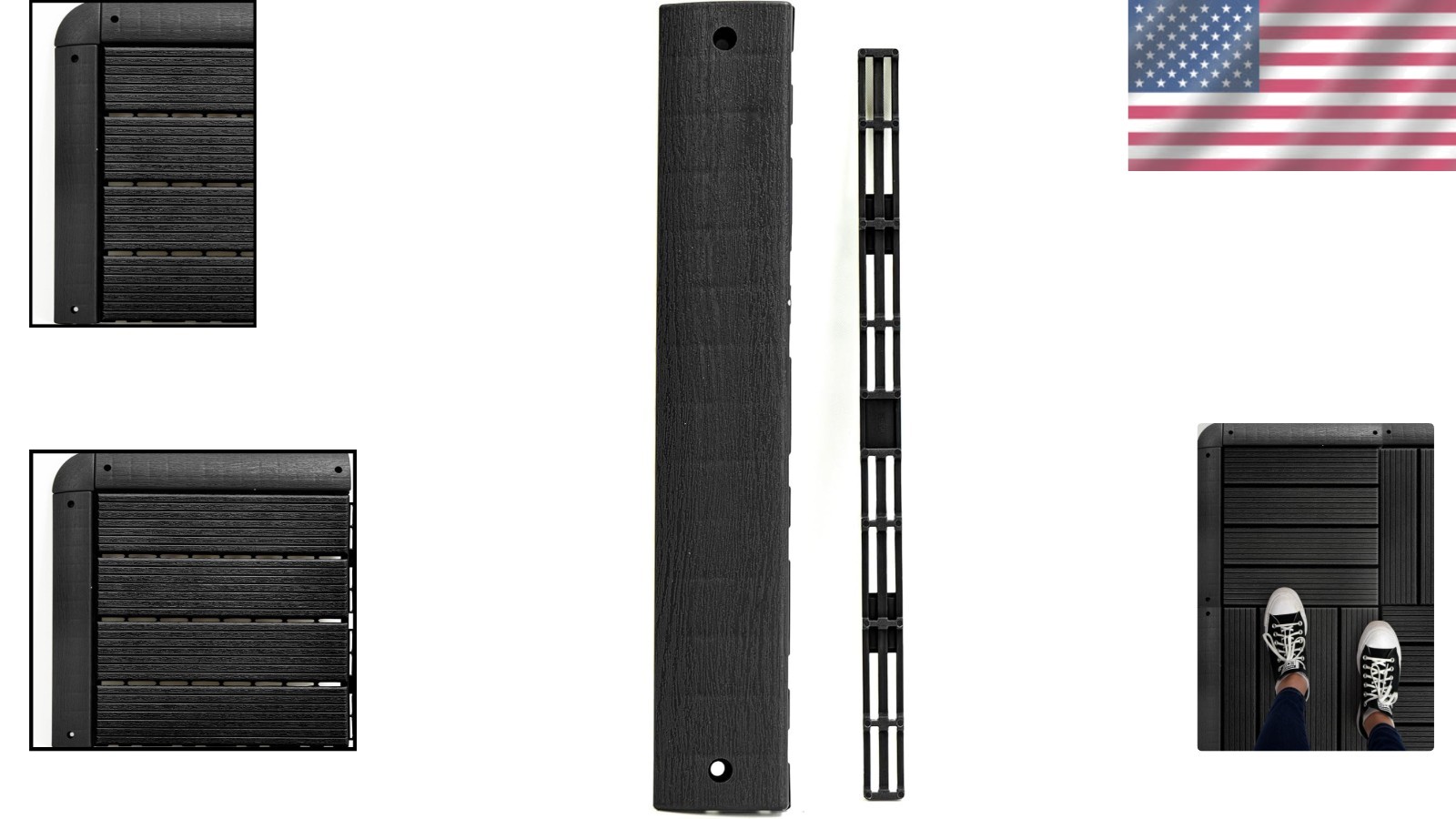 Compact Pack of 4 Interlocking Dark Grey Deck Edge Tiles – Easy Drainage Design