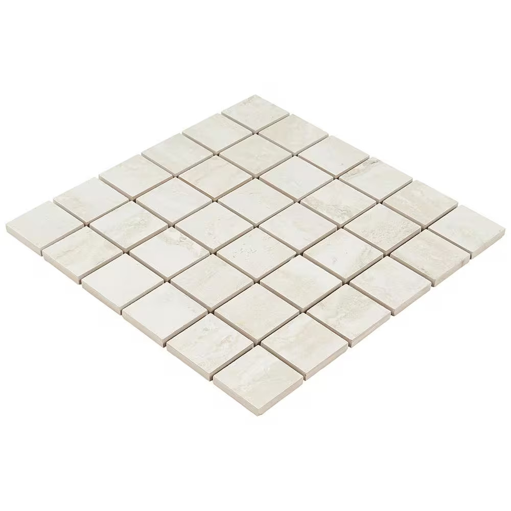 Essential Travertine Cream 11.81 In. X 11.81 In. Matte Porcelain Mosaic Tile (0.