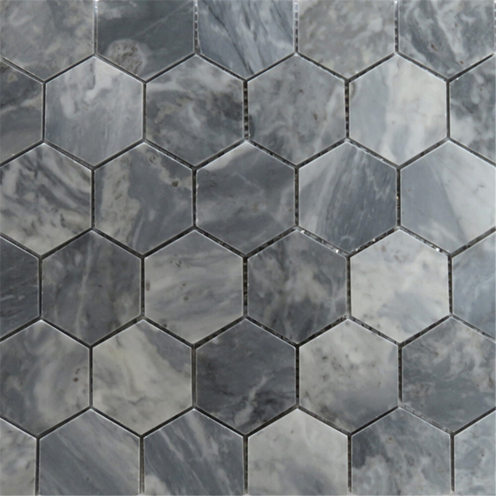 K32XP Bardiglio Gray Dark Grey Marble 2 inch Hexagon Mosaic Tile Polished