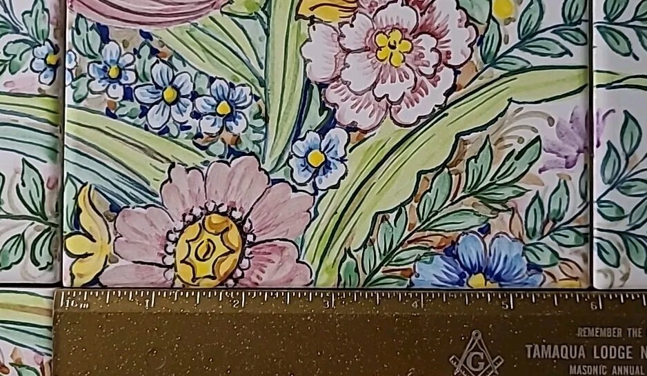 Hand Painted Tile Mural Floral 18″x24″