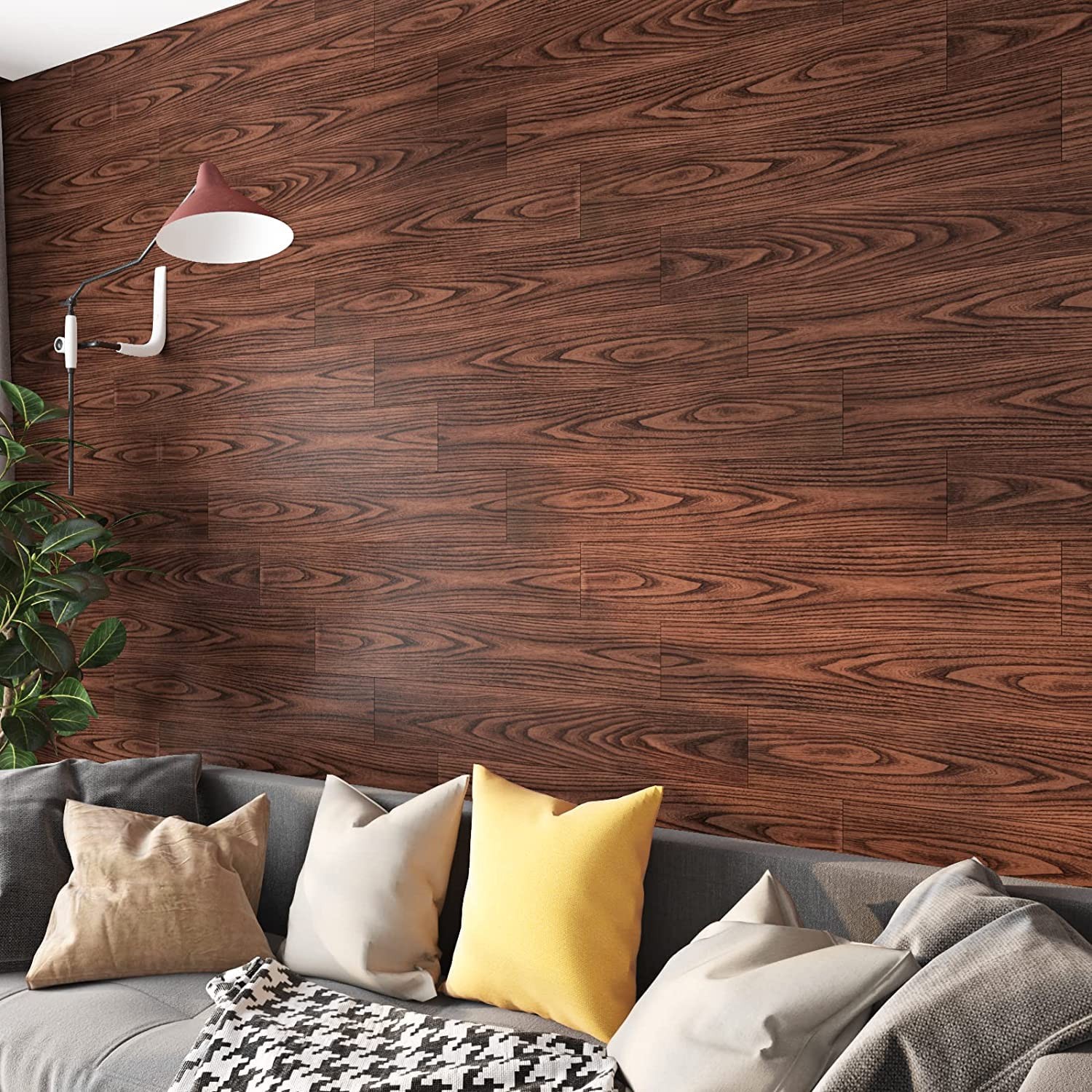 6″x36″ Brown Wood Peel and Stick Floor Tile Waterproof Walnut Wood Vinyl Plank