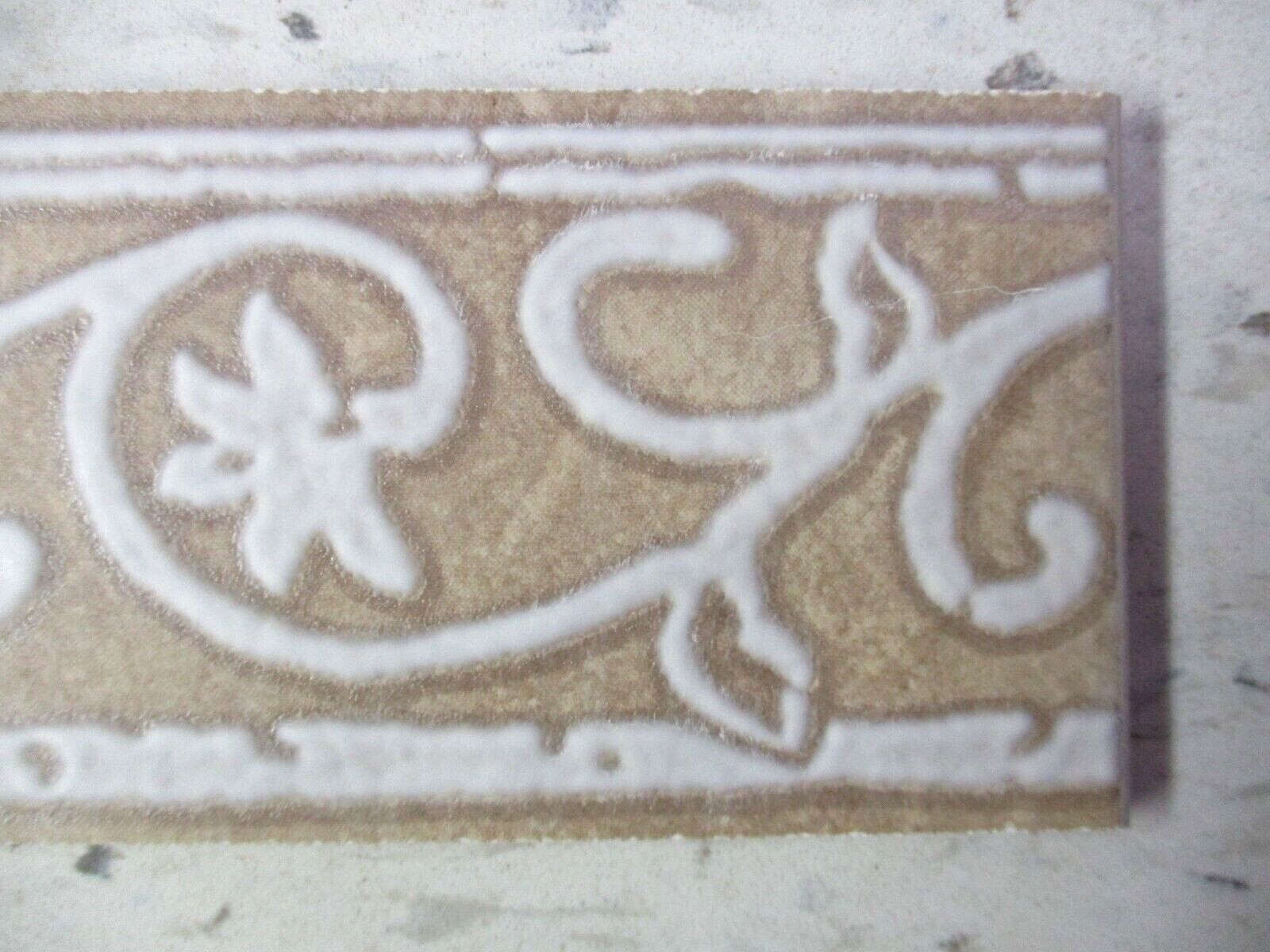 7-7/8″ X 2-3/4″ Decorative Floral Trim Accent Wall Tile Cut From Larger Tile Vtg
