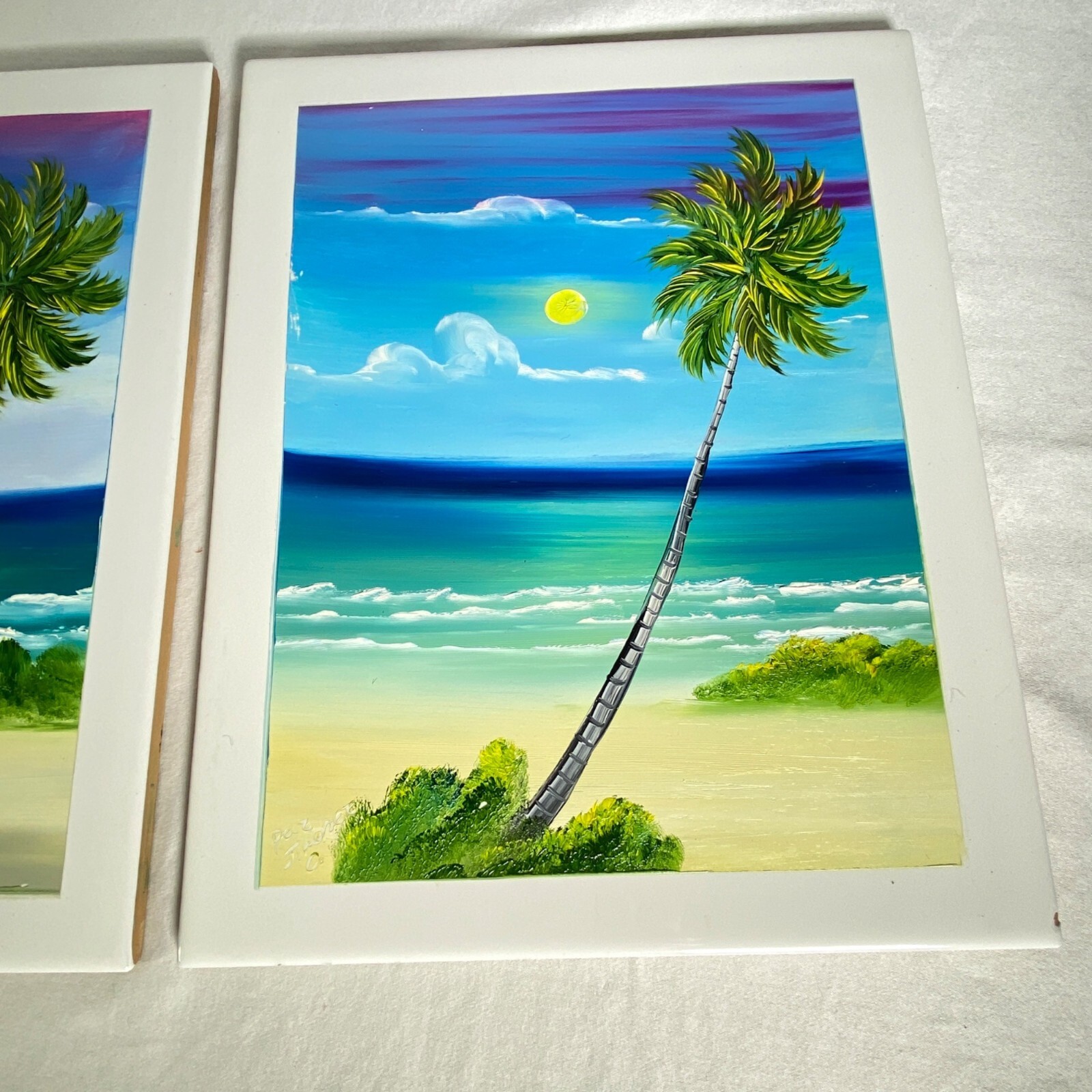 2 Hand Painted Ceramic Tile Wall Art Backsplash Border Mexico Ocean Palm Tree
