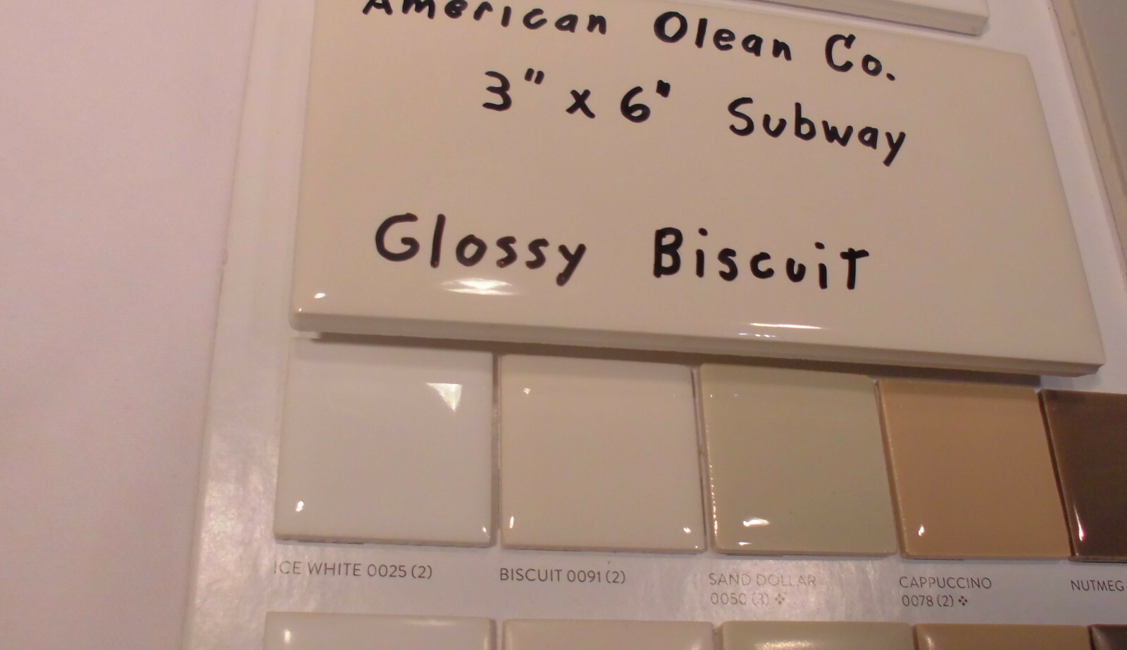 1 pc. *Glossy Biscuit* 3″ X 6″ Subway Ceramic Tiles; American Olean: New Stock