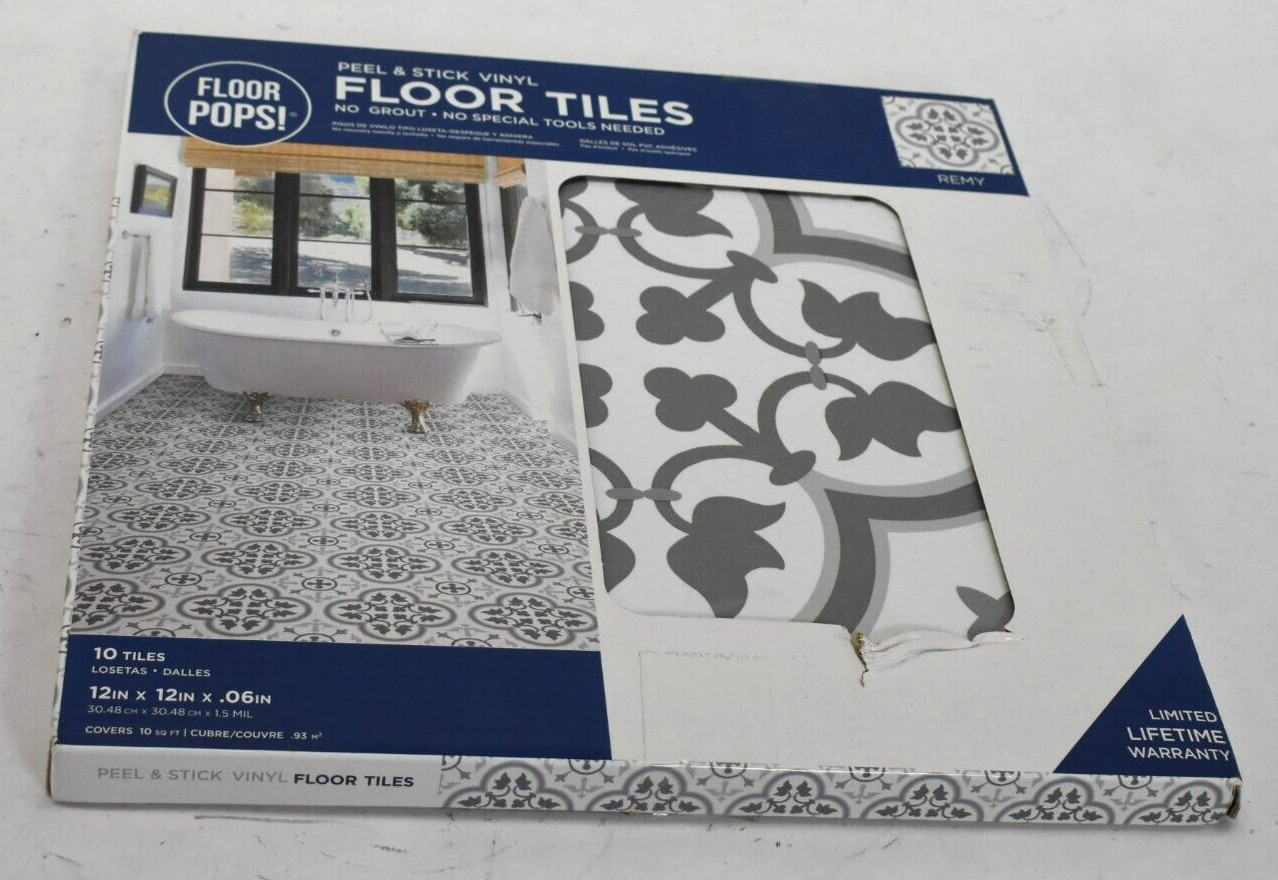 Floor Pops Peel & Stick Floor Tiles FP2953 Remy Gray 12″ x 12″ x .06″ 10 Pack