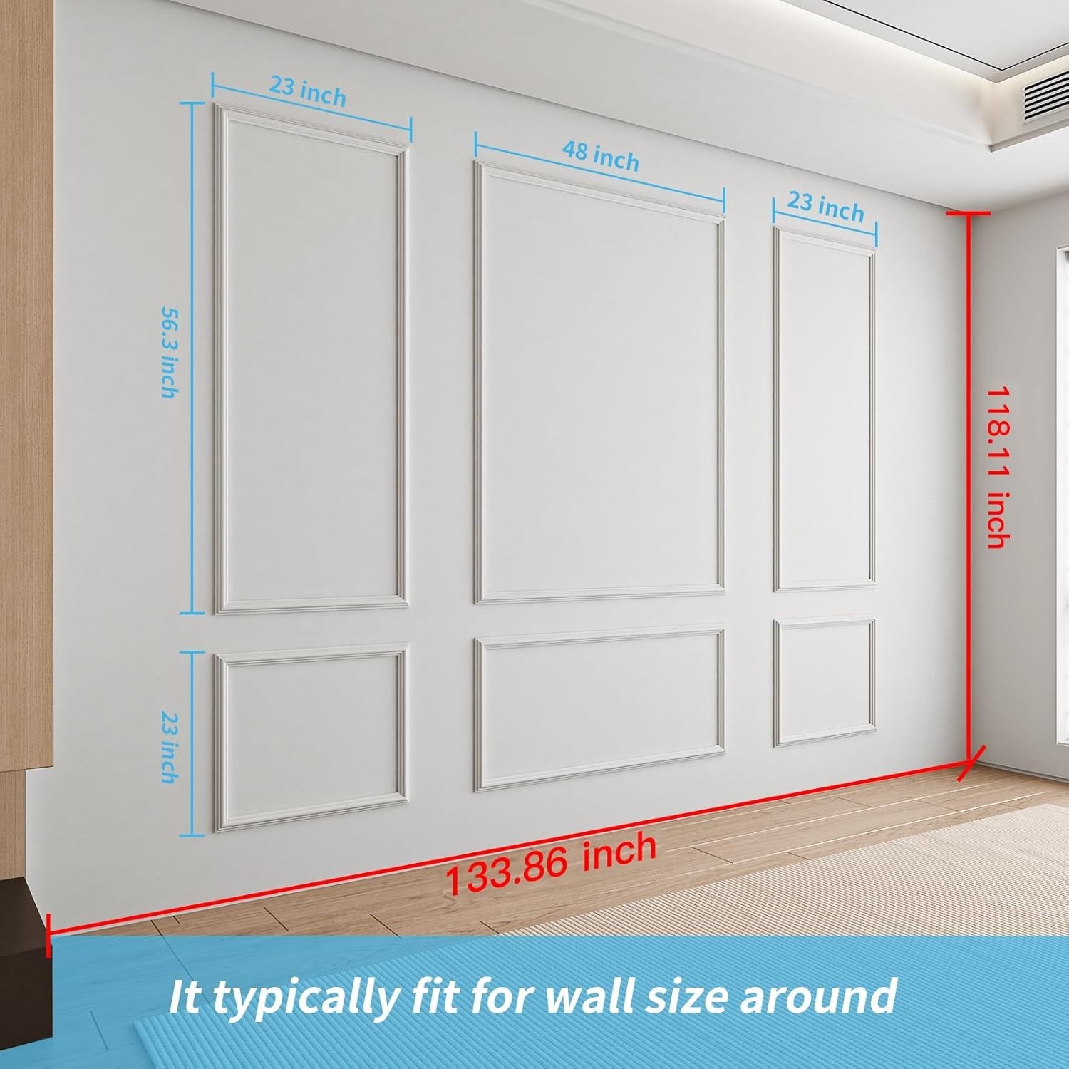 Pre-Cut Wall Molding Set of 6 pcs, Ready-to-Assemble Wainscoting Panels for I…