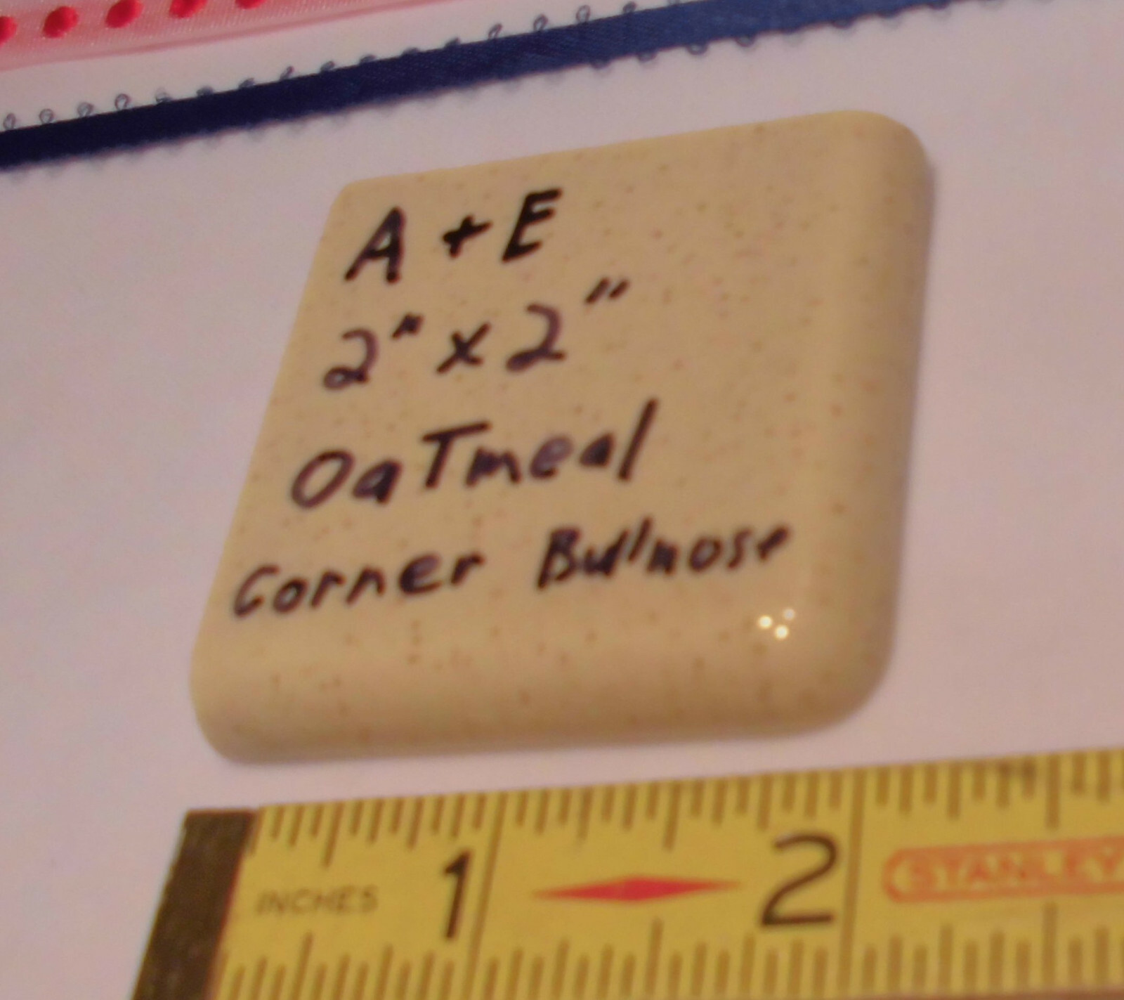Oatmeal 2″ X 2″ X 5/16″ Ceramic Surface Bullnose Corner Tile; made 1940’s