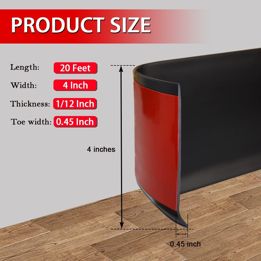 Vinyl Wall Base Baseboard Molding Trim 4″ Flexible Self Adhesive Rubber Wall Bas