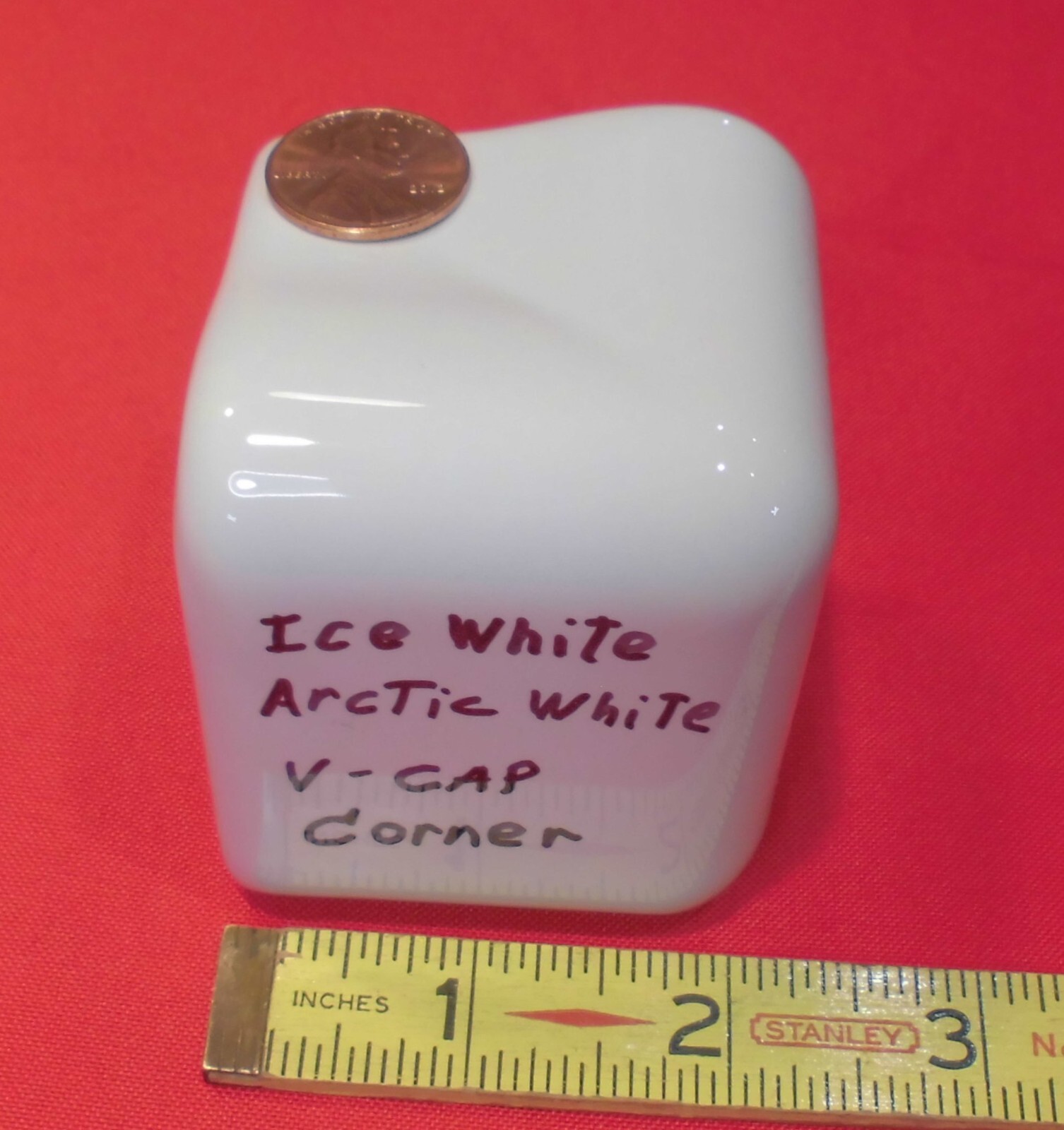 1 pc. Glossy Ice/Arctic White: V Cap Corner Ceramic Trim Tile: Countertop Edging
