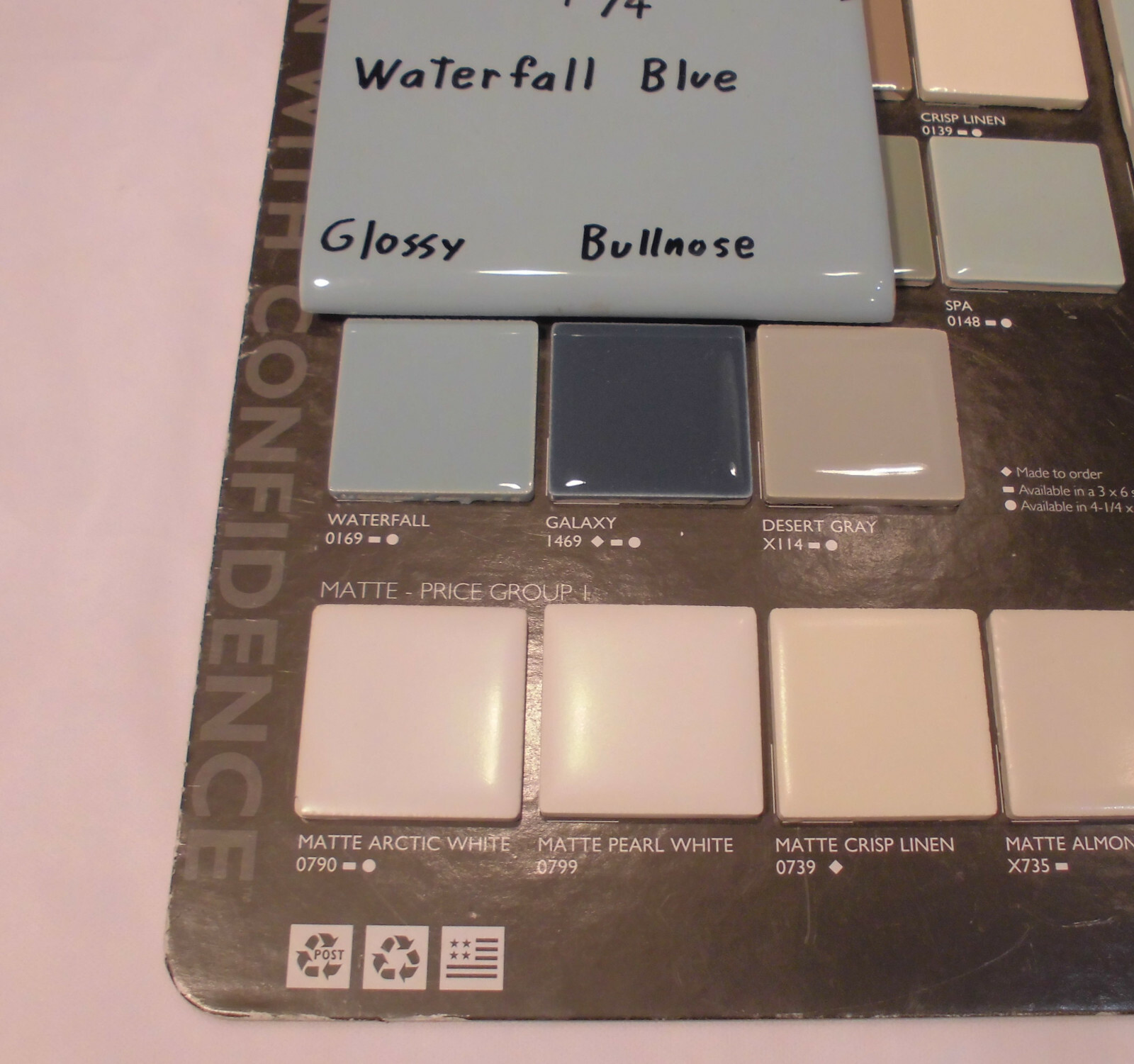 1 pc. Waterfall Blue: Glossy Ceramic Tile by Daltile, 4-1/4″ Bullnose Edge NEW