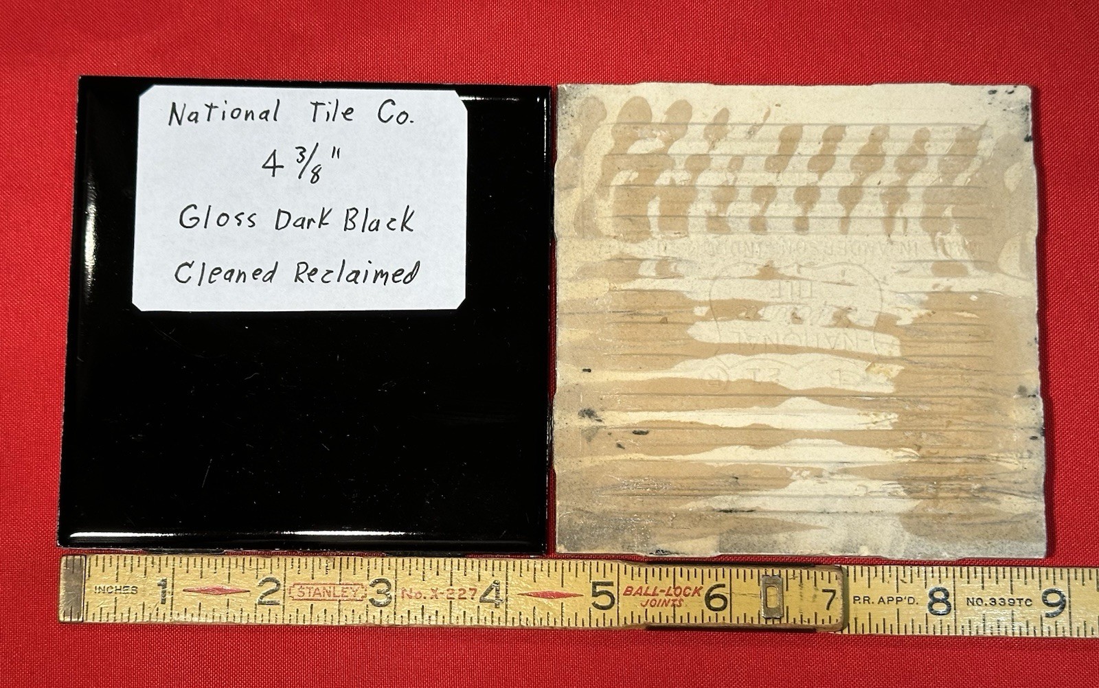 1 pc. Gloss Black: Reclaimed Ceramic Tile 4-3/8″ National Tile Co. Cleaned