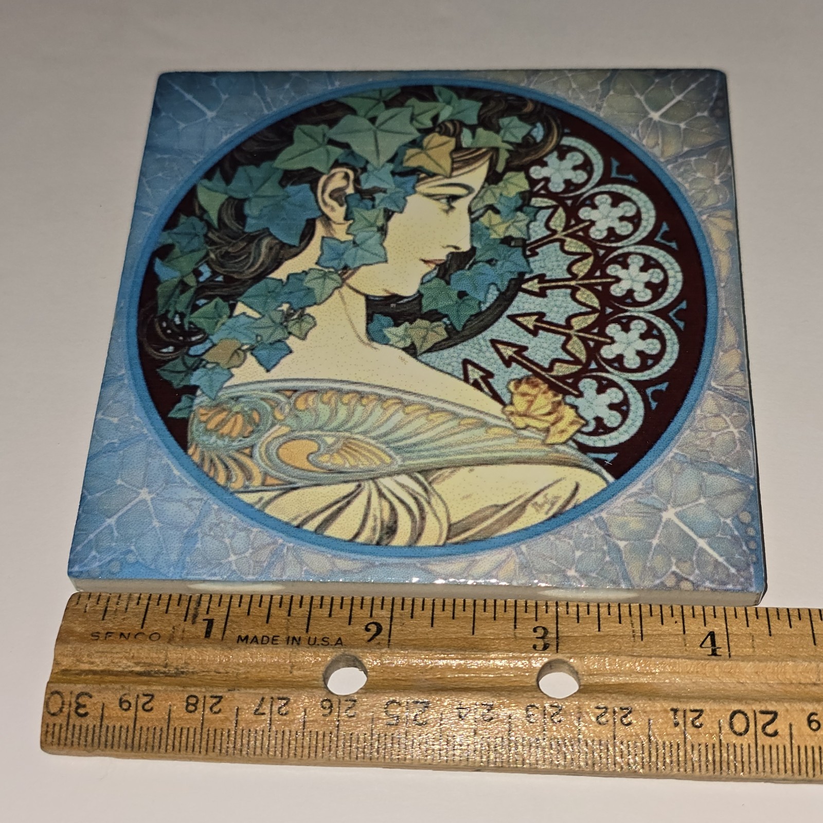 3 Art Nouveau 4.5″ X 4.5″ Alphonse Mucha Ceramic Decorative Backsplash Tile