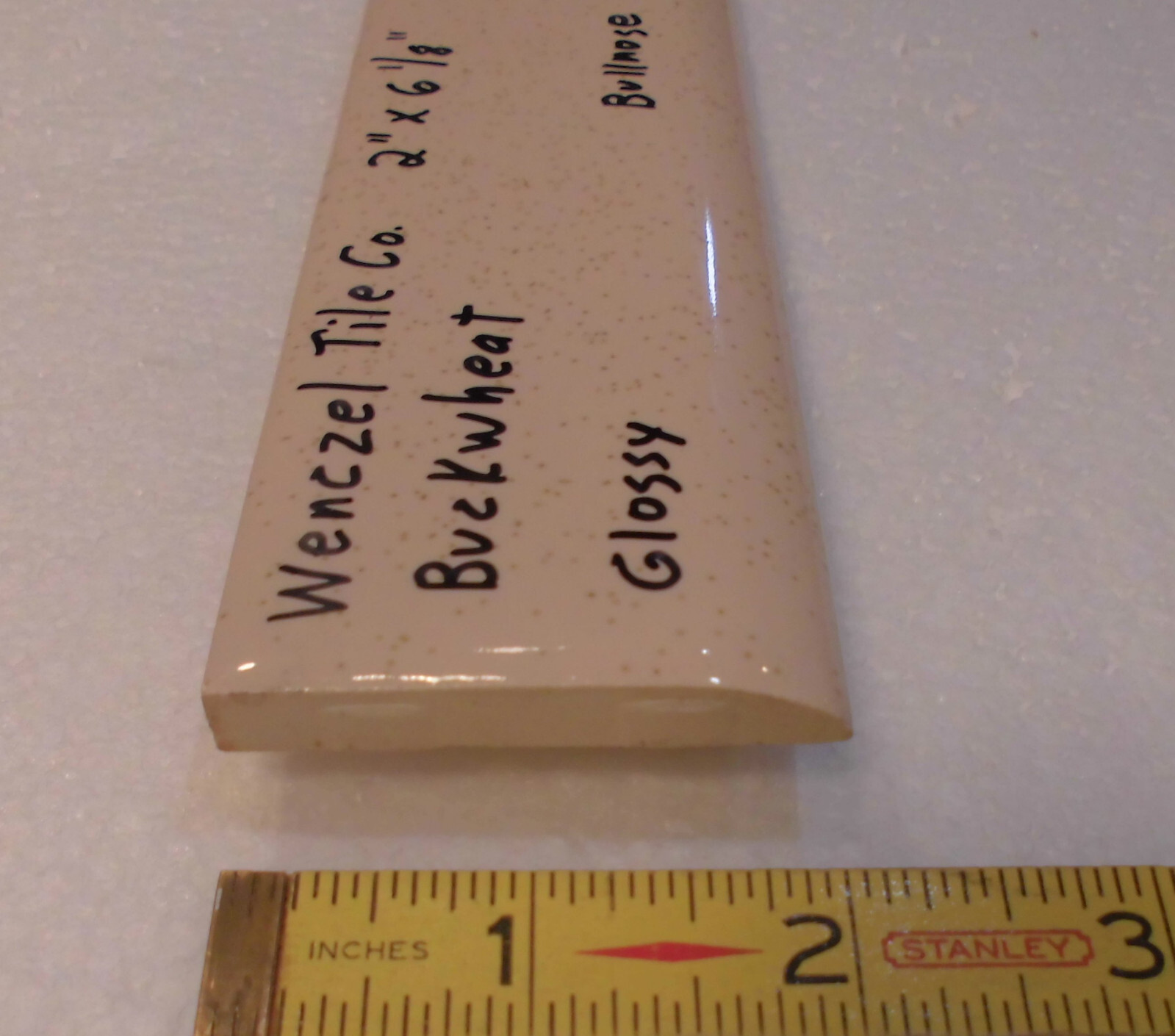 1 pc. Buckwheat – Oatmeal 2” X 6-1/8” Bullnose Ceramic Tile by Wenczel Co. NOS