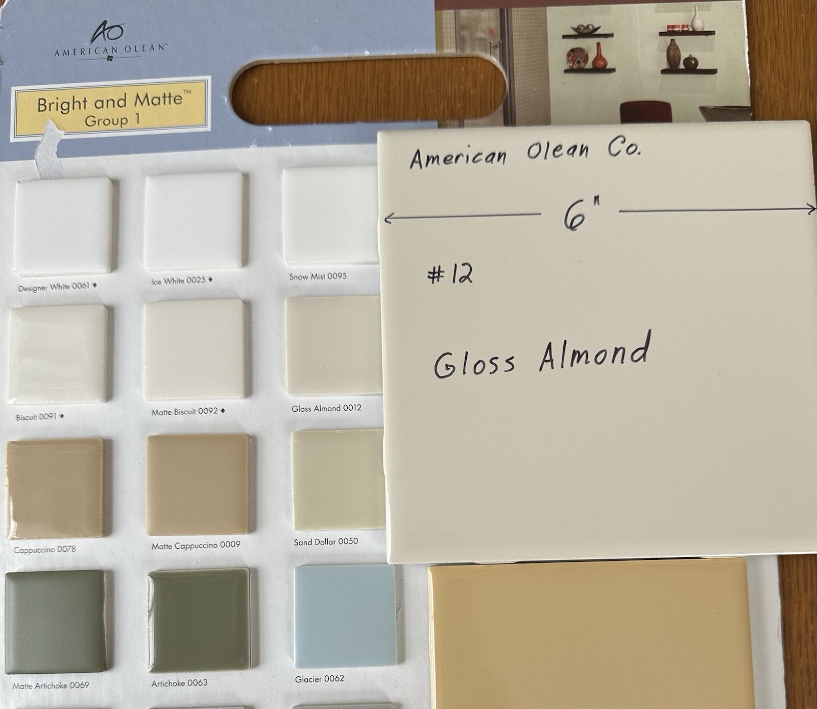 1 pc. Gloss Almond: Ceramic Tile 6″ X 6″ by American Olean #12, New Stock